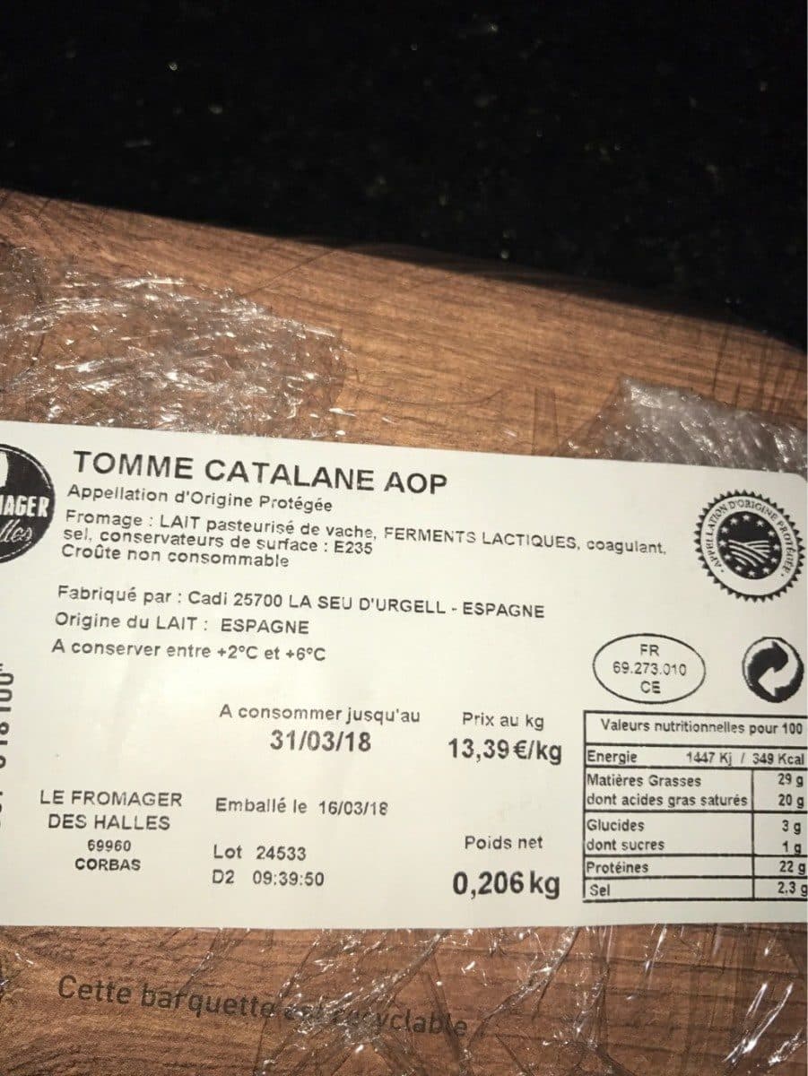 Open Food Facts Tomme catalane aop packshot