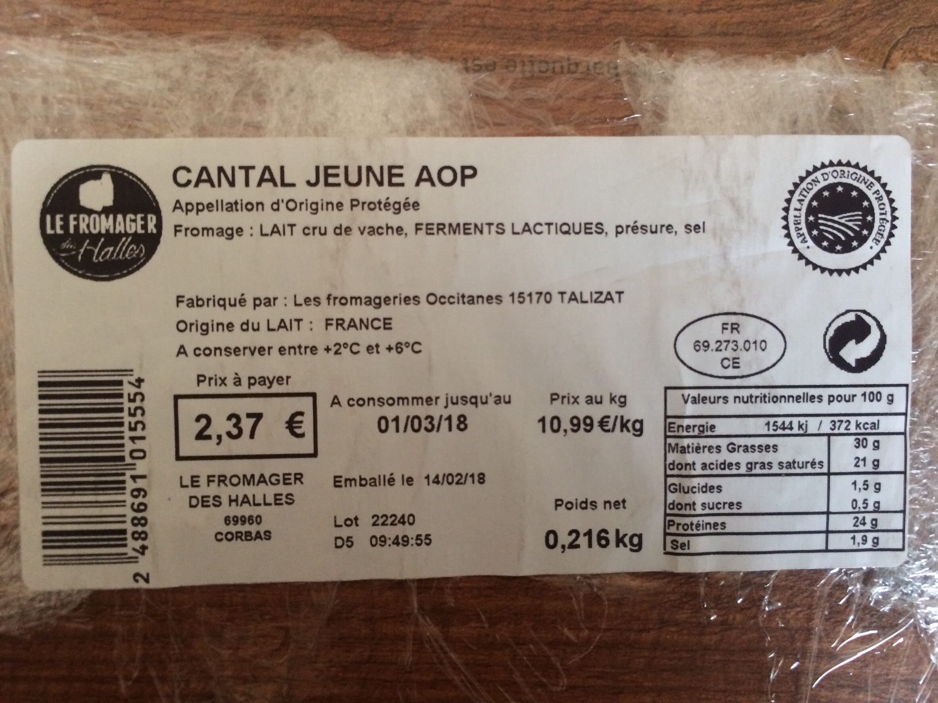 Le Fromager des Halles cantal jeune aop packshot