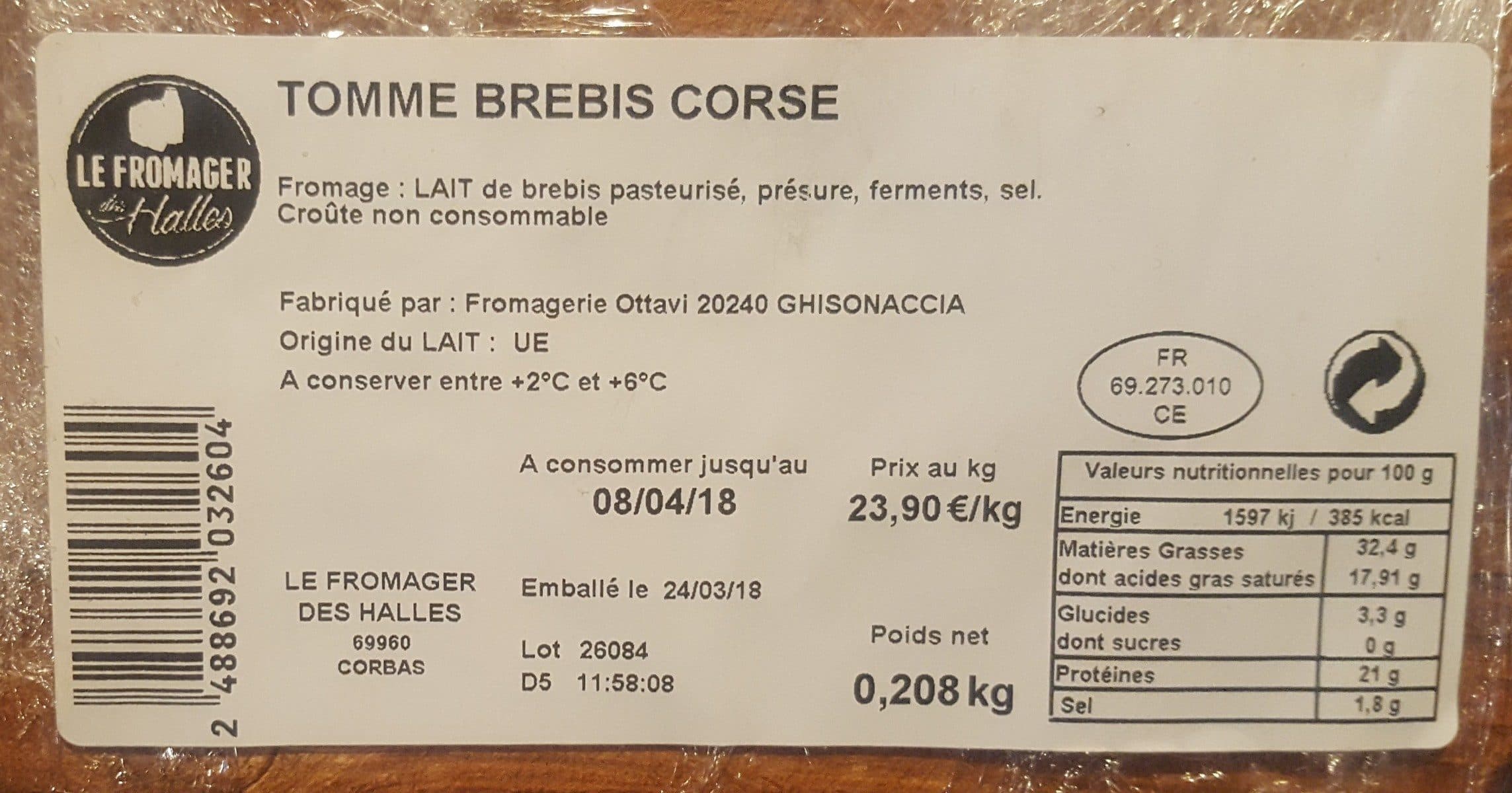 Le Fromager Des Halles Tomme Brebis Corse packshot