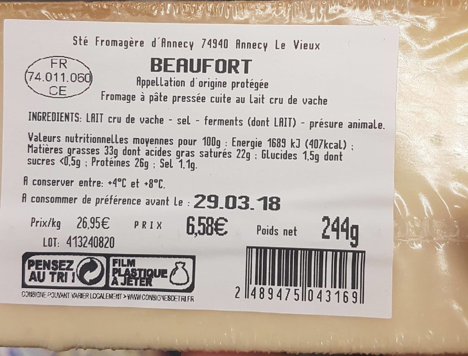 Open Food Facts Beaufort packshot