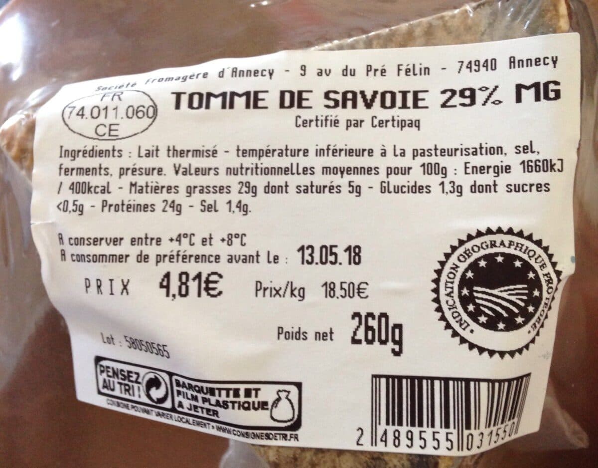 Open Food Facts Tomme de savoie packshot