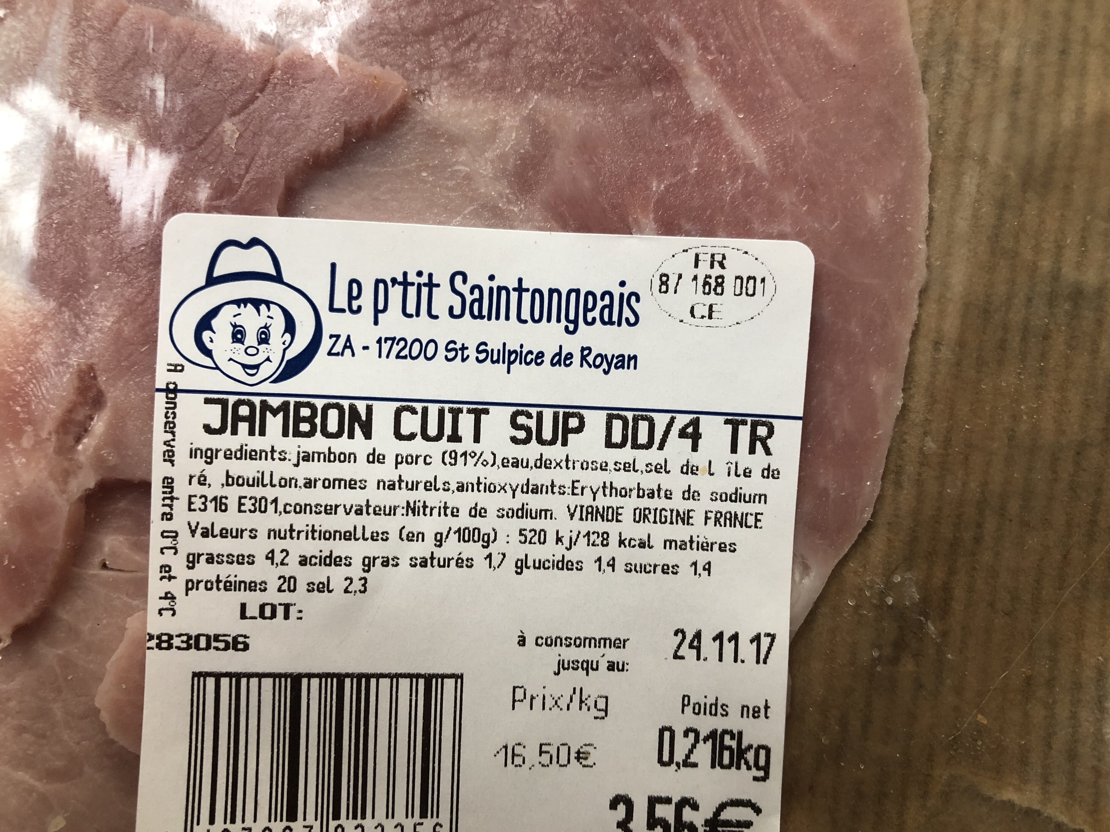 Le P’tit Saintongeais Jambon cuit superieur au sel marin packshot