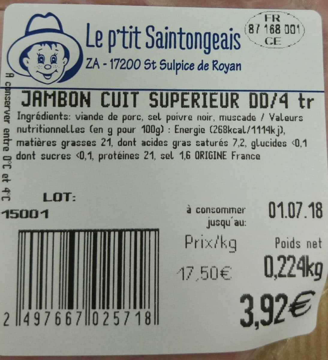 Open Food Facts Jambon Cuit Supérieur packshot