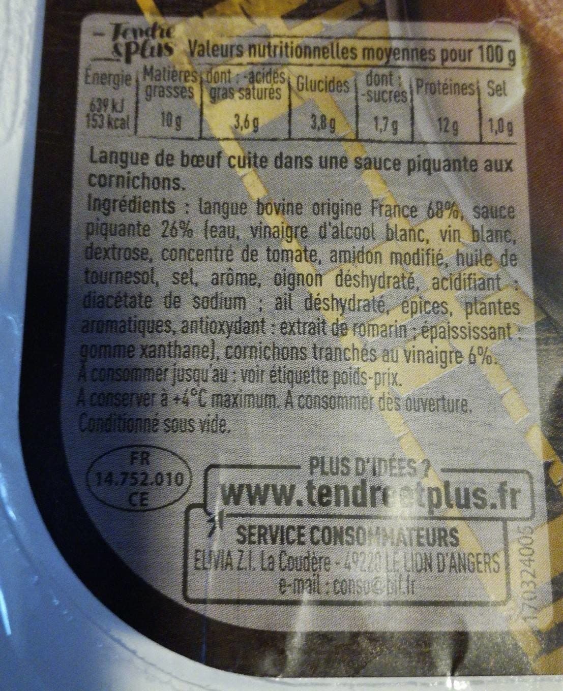Tendre&plus Langue de boeuf sauce piquante aux cornichons packshot