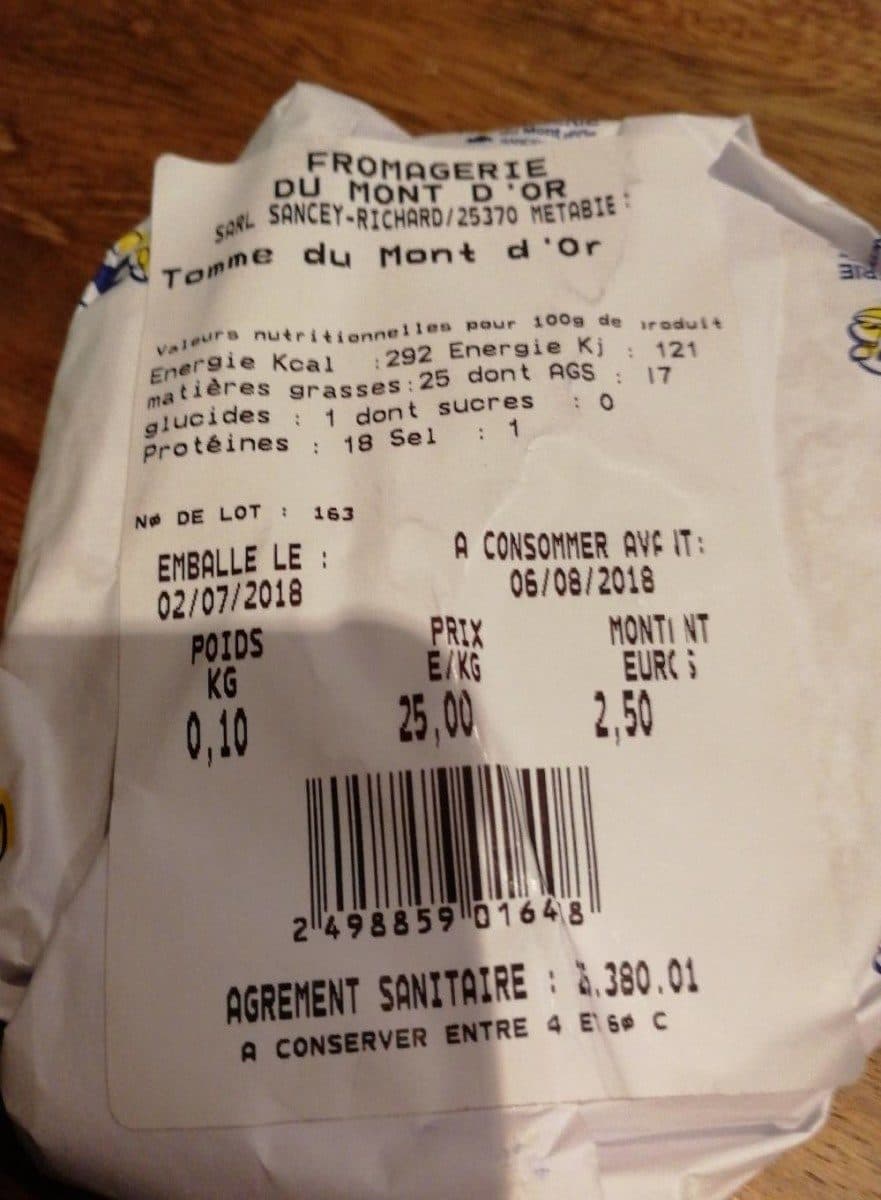 Open Food Facts Tomme du mont d'or packshot