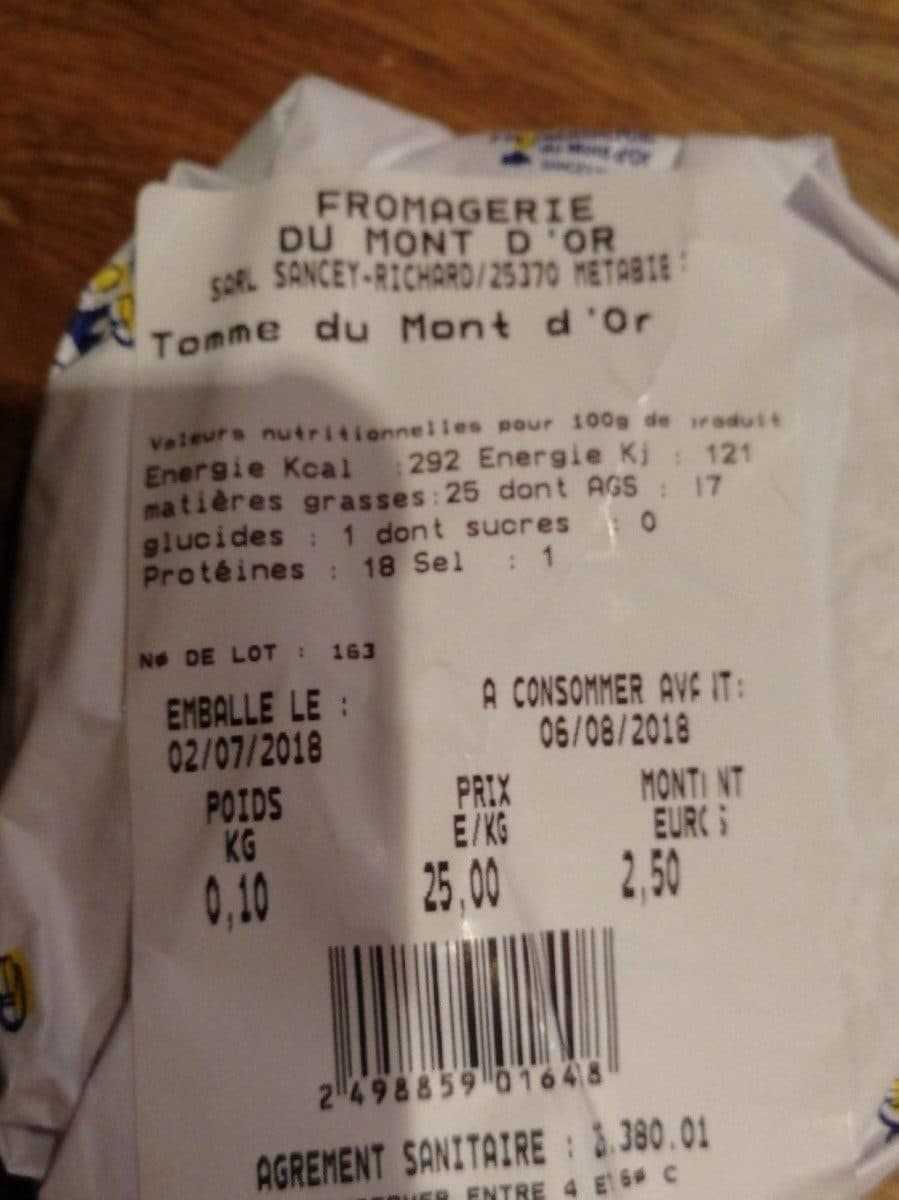 Open Food Facts Tomme du mont d'or packshot