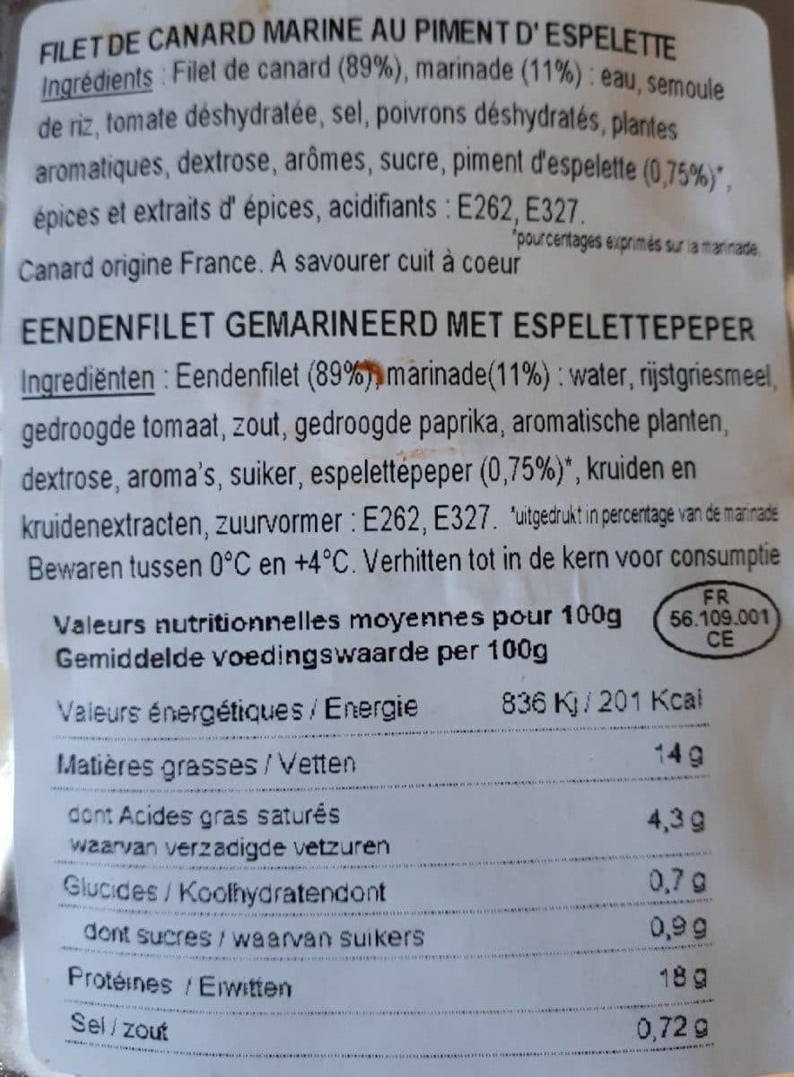 Open Food Facts FILET DE CANARD AU PIMENT D'ESPELETTE packshot
