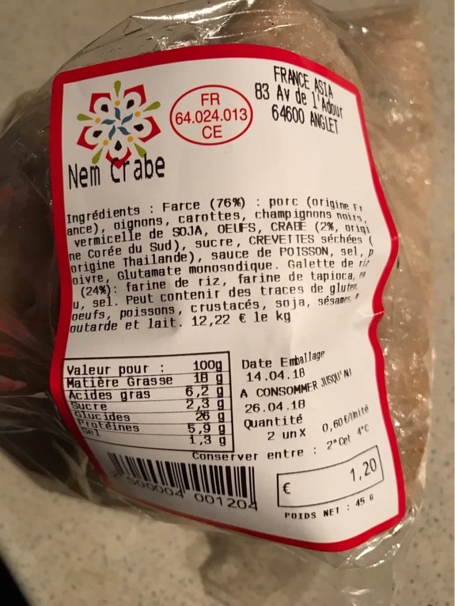 Open Food Facts Nem crabe packshot