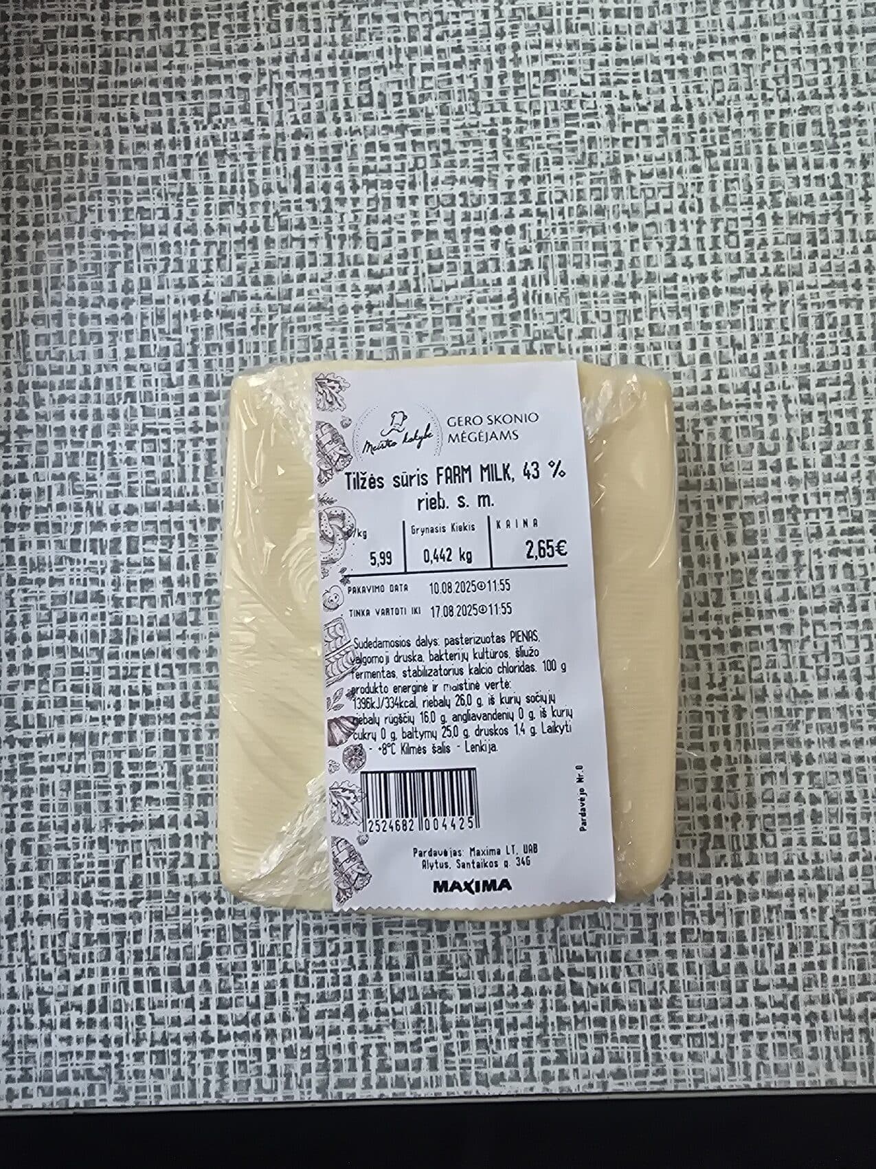 Farm Milk Tilsit Cheese "FARM MILK" 43%fat packshot