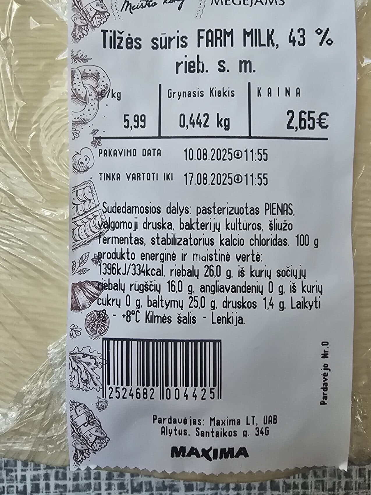 Farm Milk Tilsit Cheese "FARM MILK" 43%fat packshot