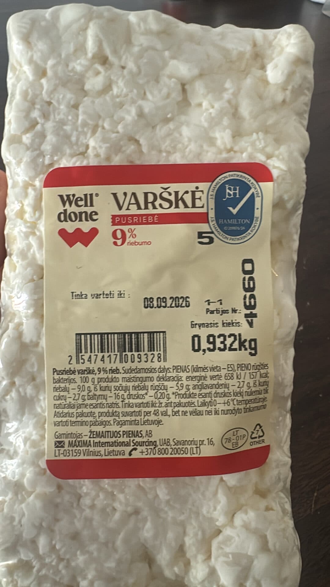 well done Varškė pusriebė 9% packshot