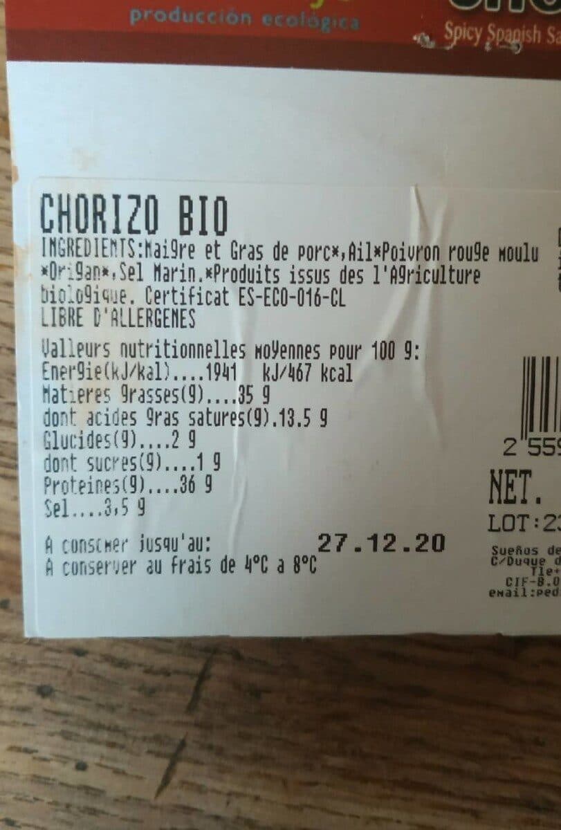 Open Food Facts chorizo packshot