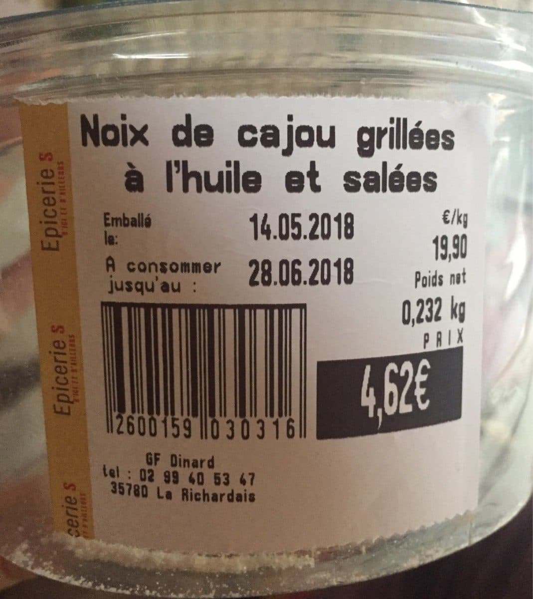 Open Food Facts Noix de cajou grillées à l'huile et salées packshot