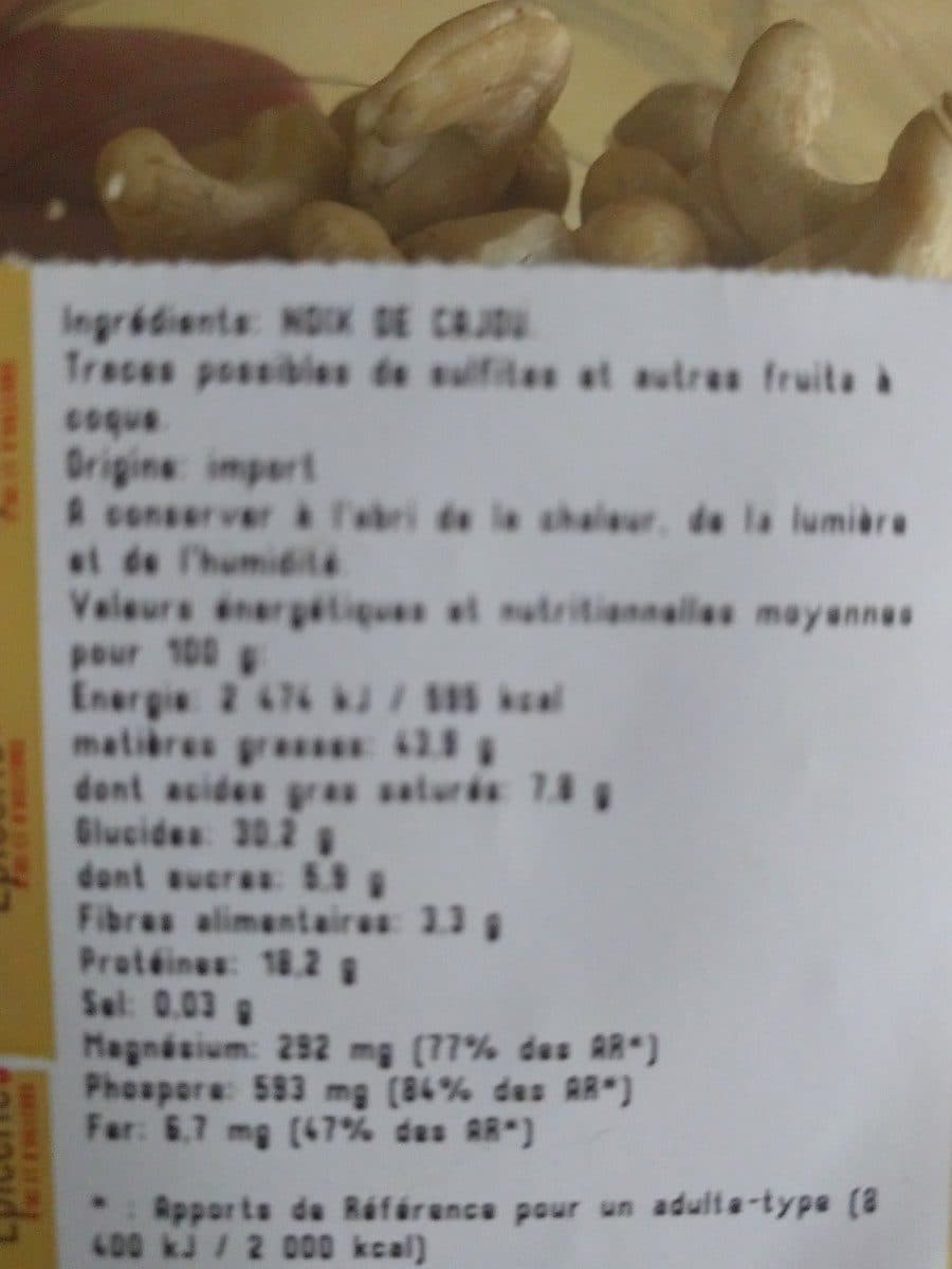 Open Food Facts noix de cajoue crue packshot