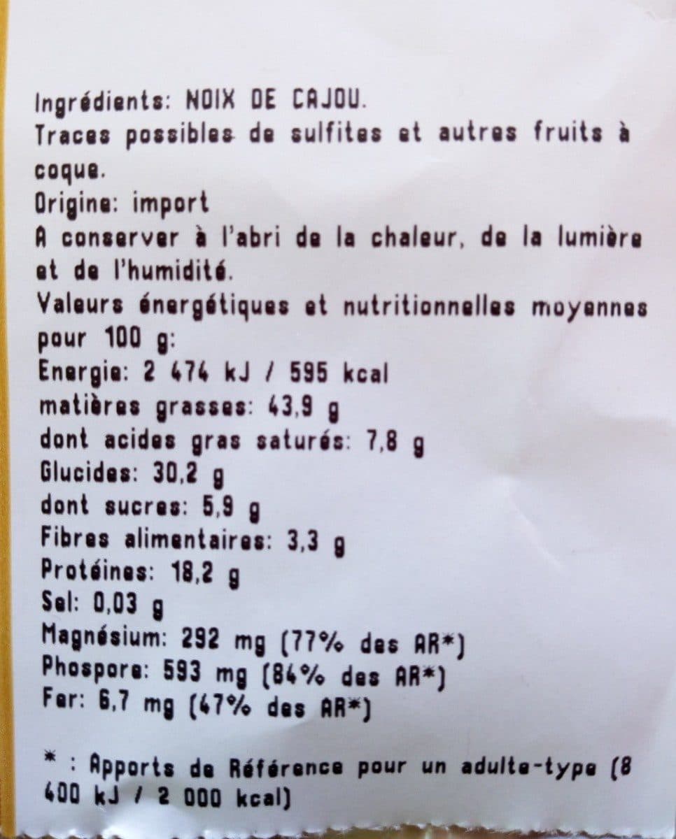 Open Food Facts Noix de cajou crues packshot