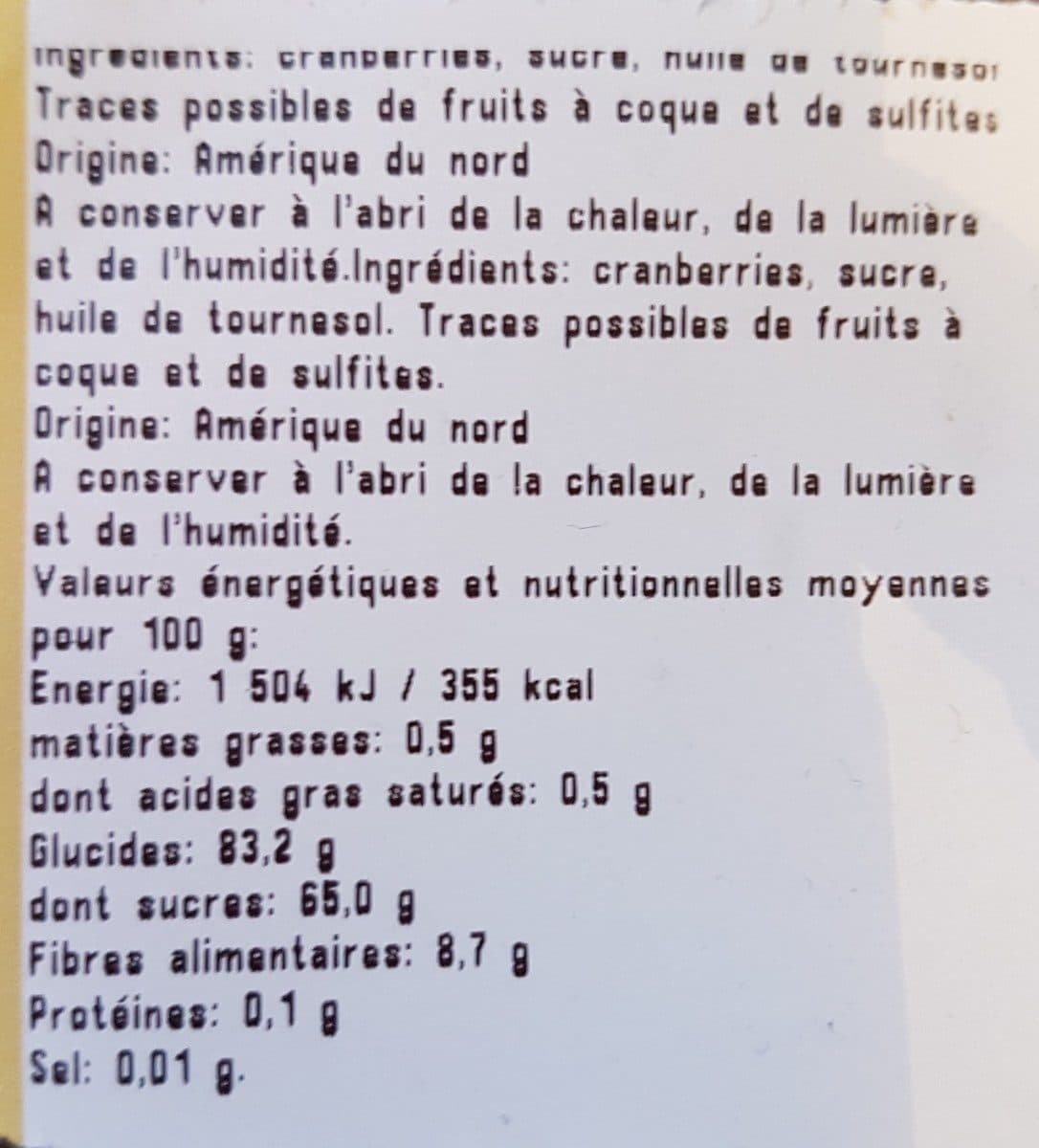 Open Food Facts Cranberies sechées en moitiés packshot