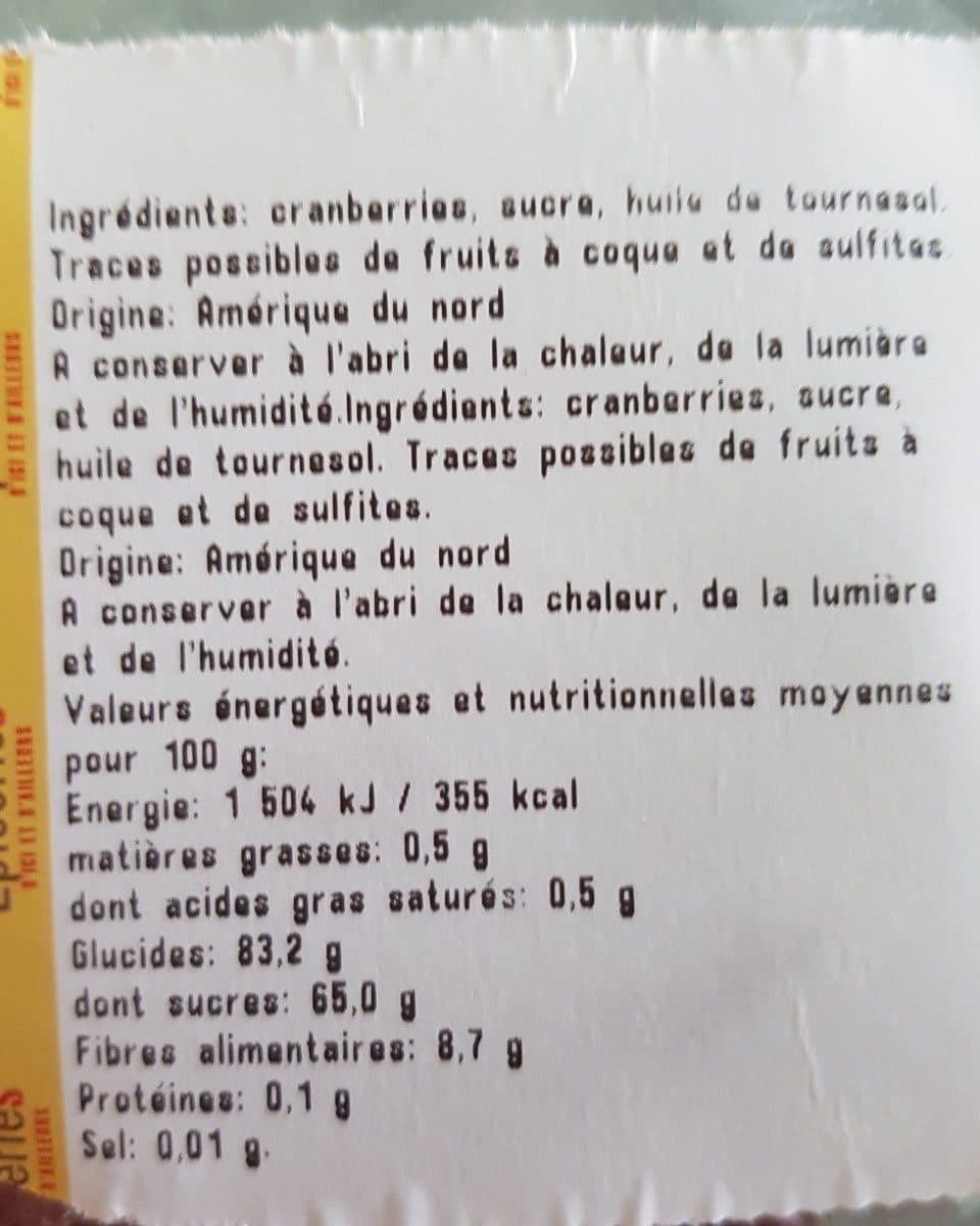 Open Food Facts Cranberries sechees en moitiés packshot