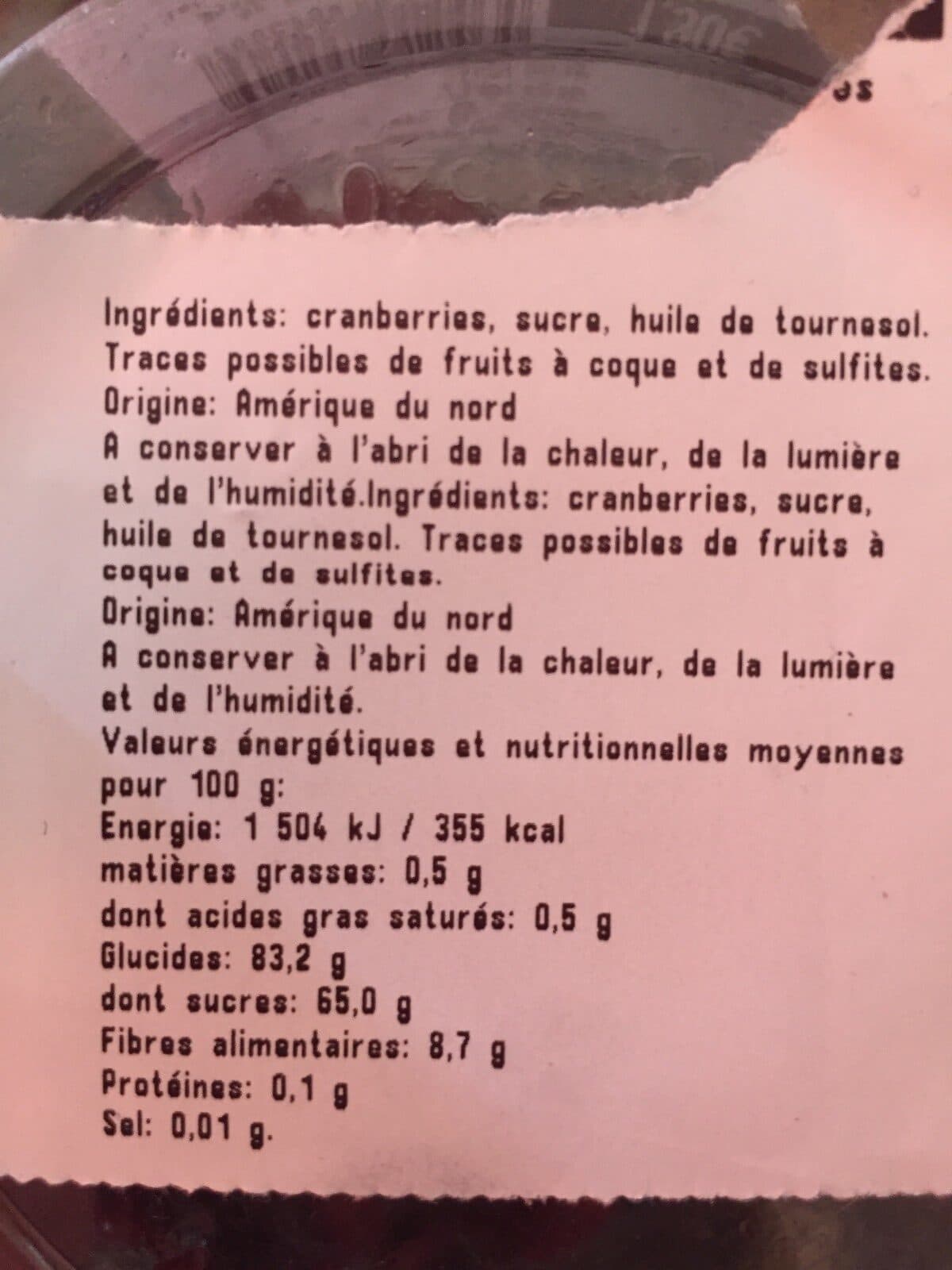 Open Food Facts Cranberries séchées en moitiés packshot