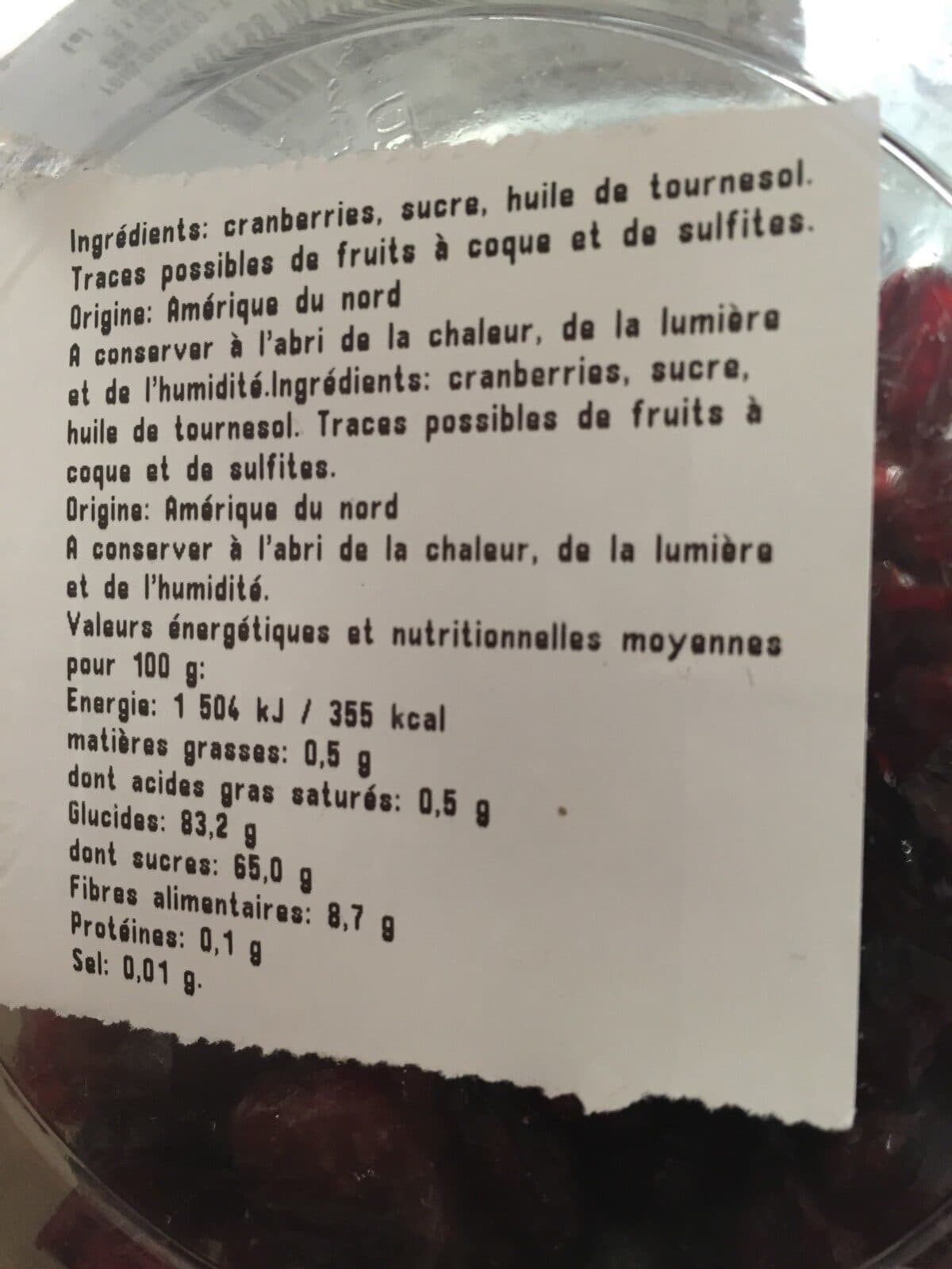 Open Food Facts Cranberries sechees en moitie packshot