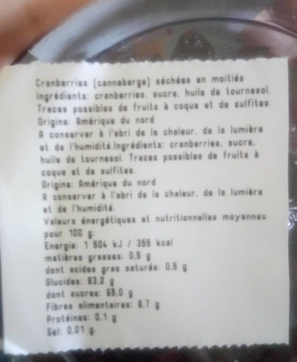 Open Food Facts Cranberries séchées en moitiés packshot