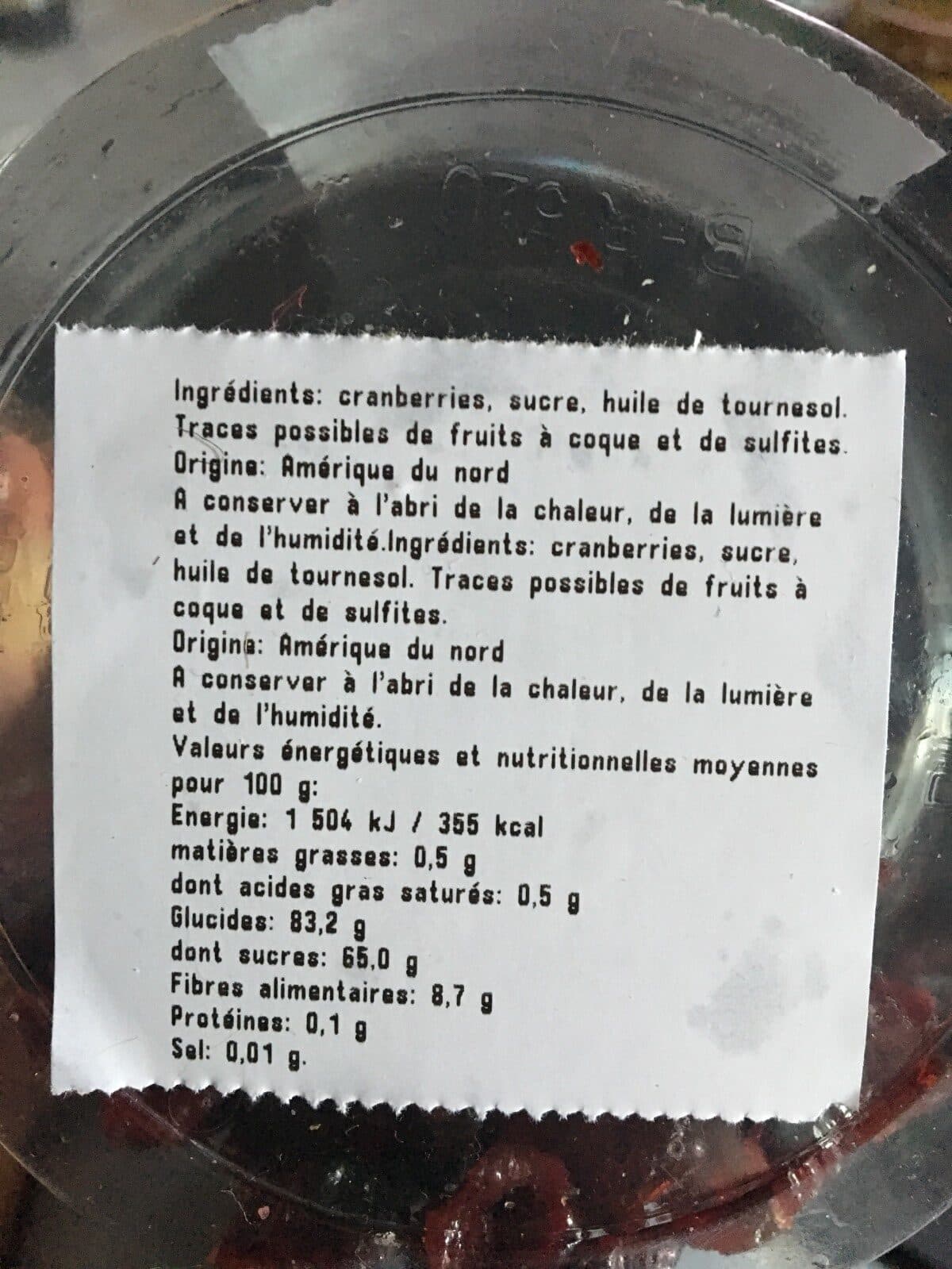 Open Food Facts Cranberries sechées en moitiés packshot