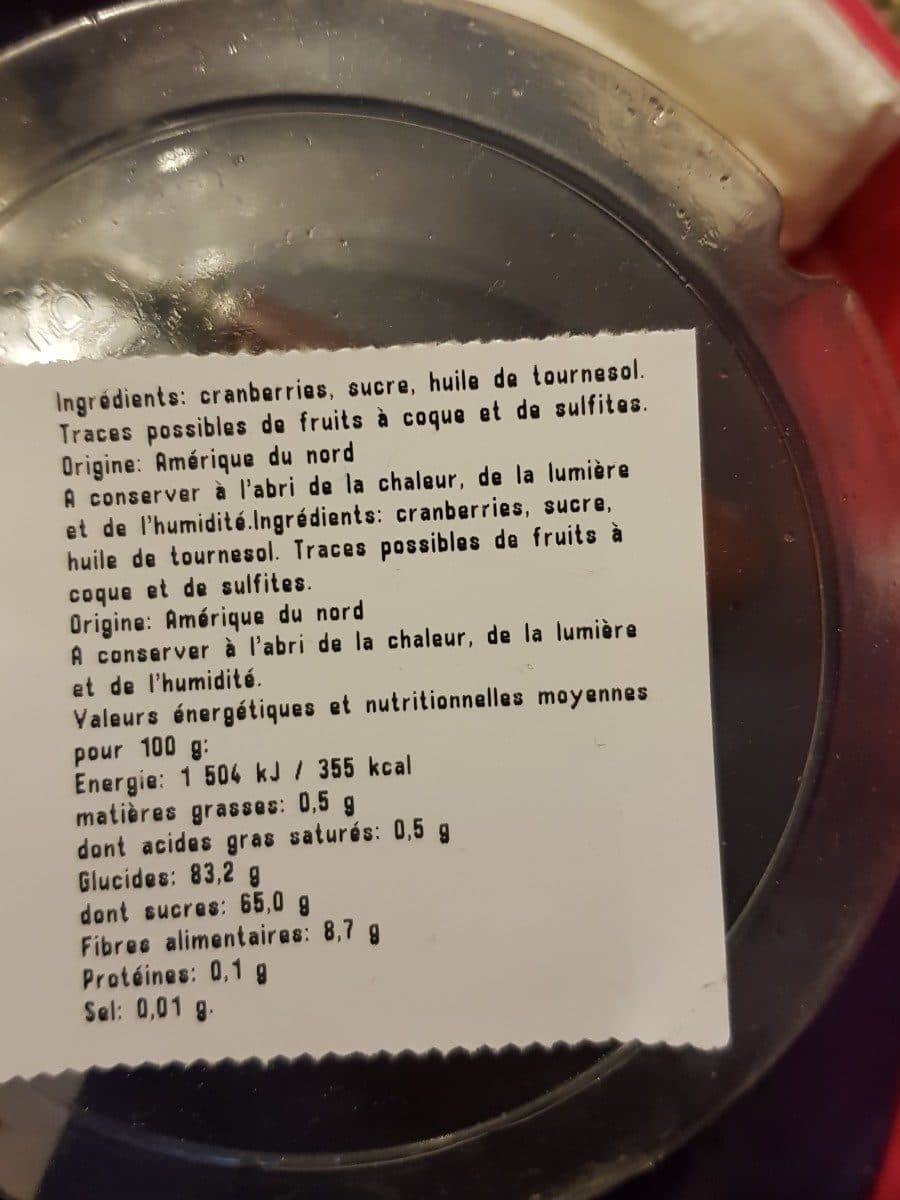 Open Food Facts cranberries séchées en moitiés packshot