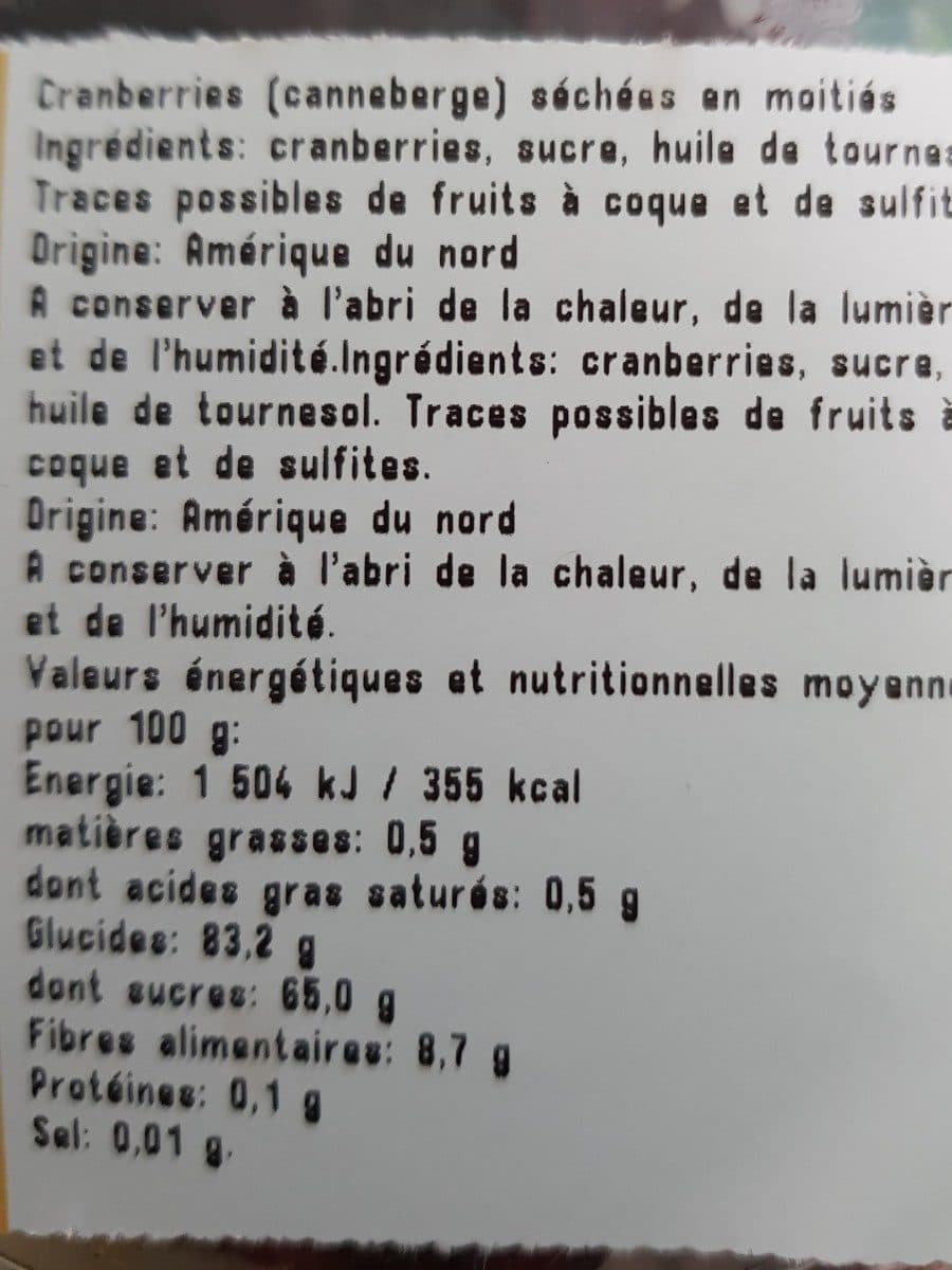 Open Food Facts Cranberries séchées en moities packshot