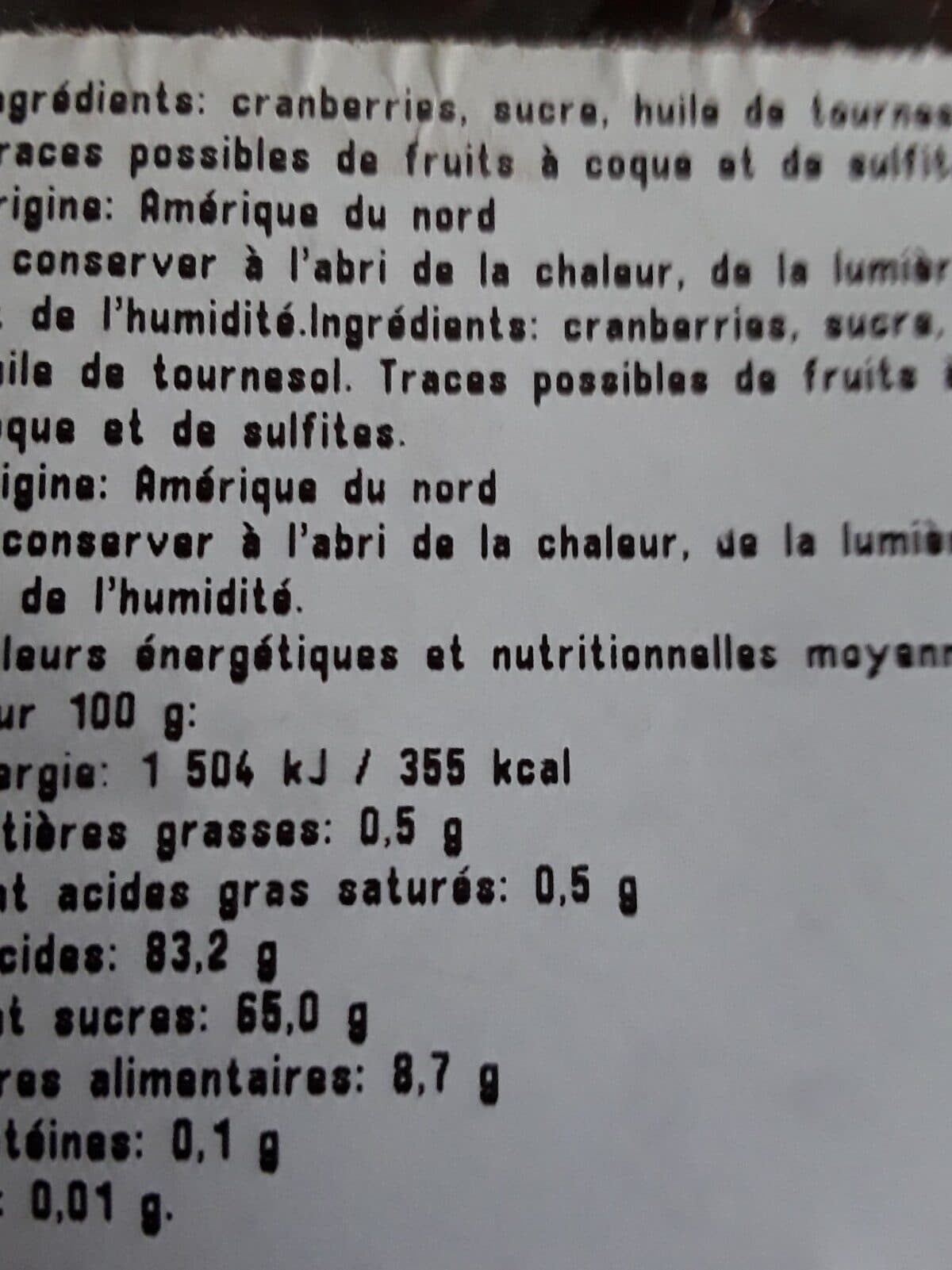 Open Food Facts Cranberries séchées en moitiés packshot