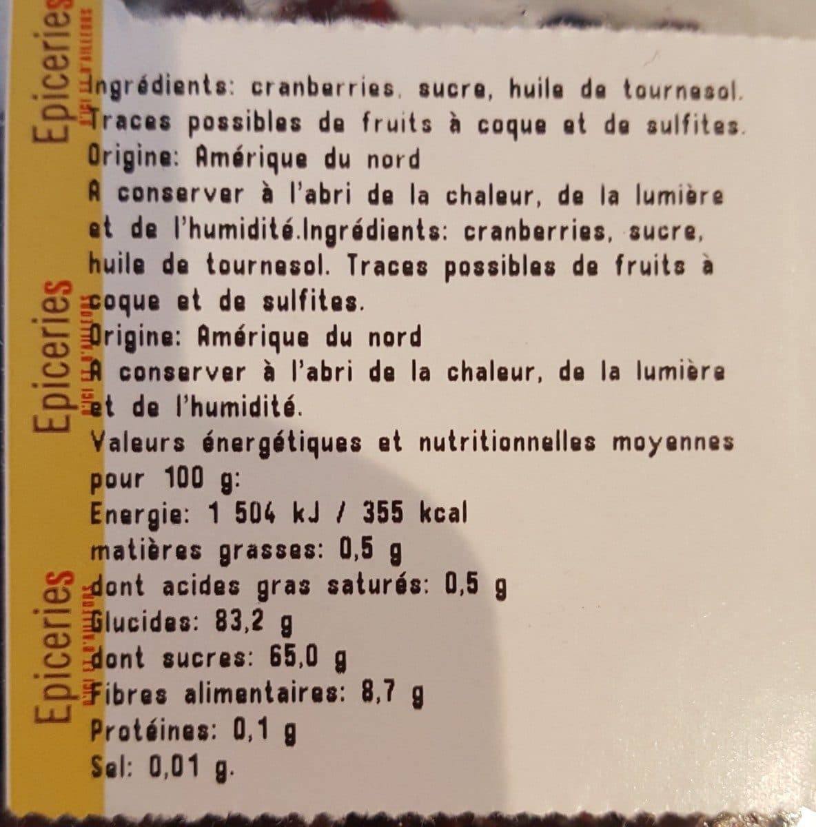 Open Food Facts Cranberries séchées en moitiés packshot
