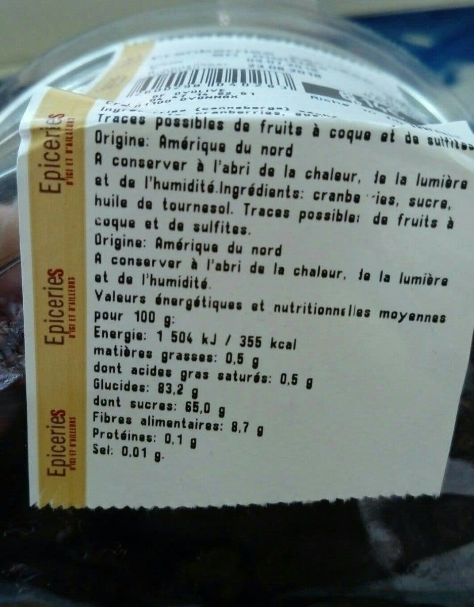 Open Food Facts Cranberries séchées en moitiés packshot
