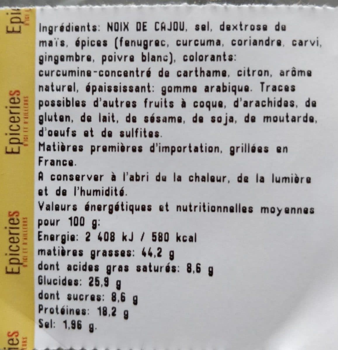 Open Food Facts Noix de cajou grillées Curry packshot