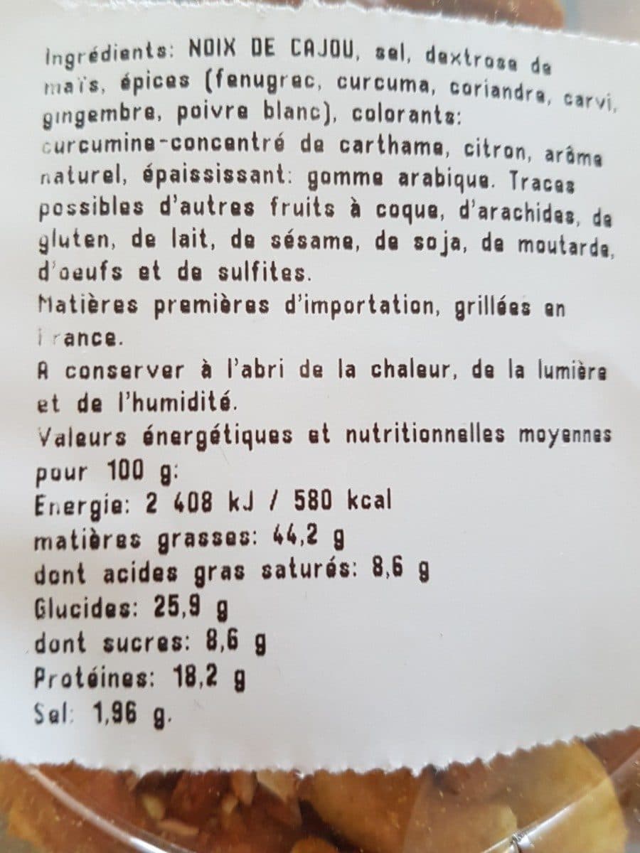 Open Food Facts Noix de cajou grillées aromatisée curry packshot