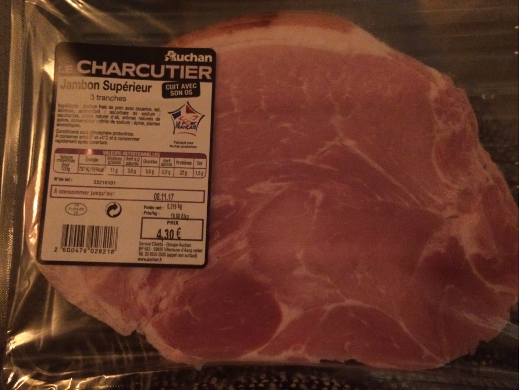 Le Charcutier AUCHAN Jambon superieur packshot