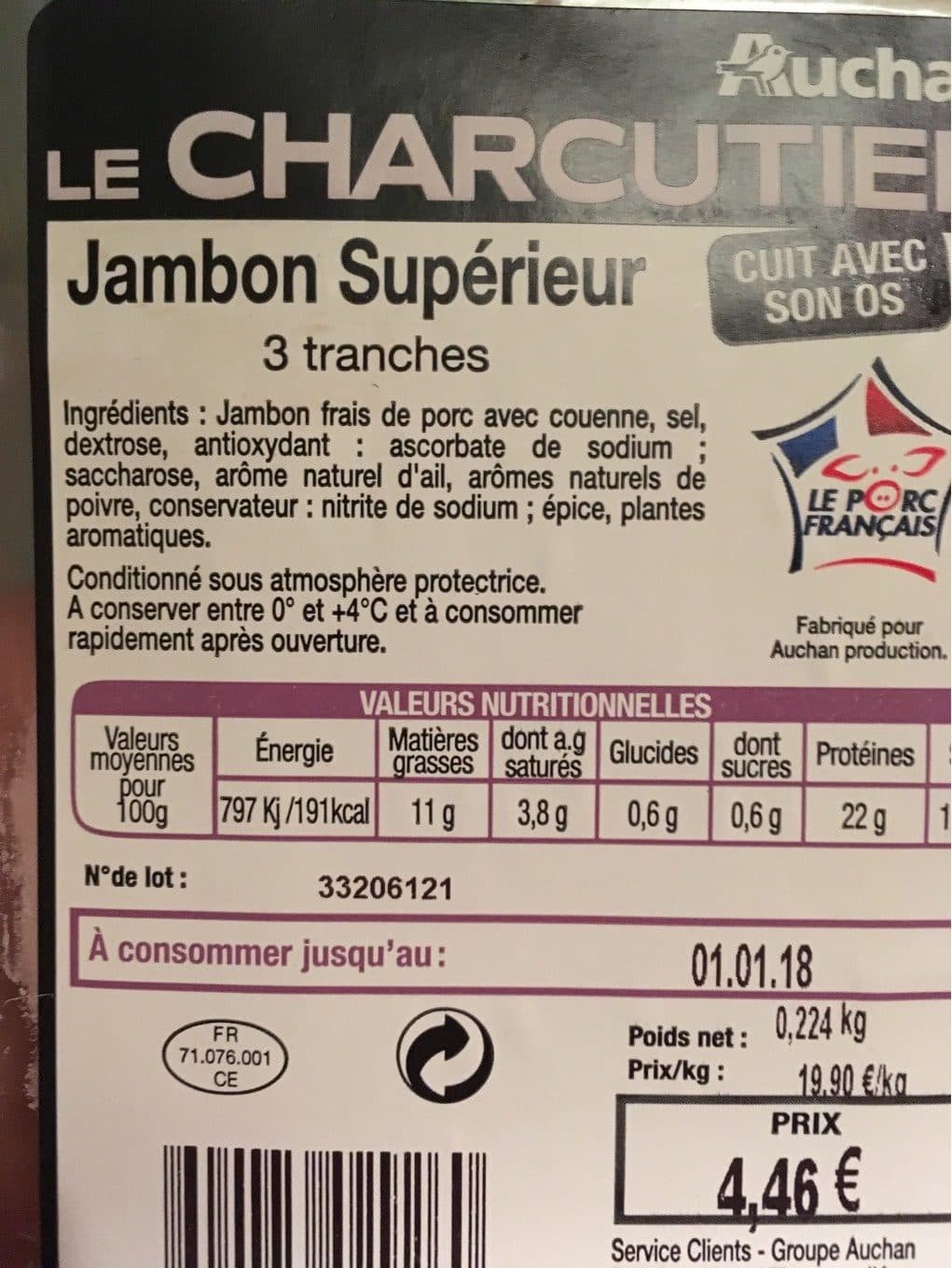 Auchan Le Charcutier Jambon supérieur packshot