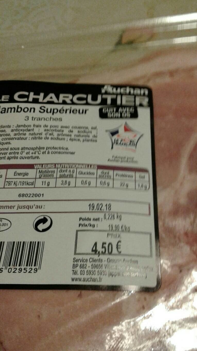 Auchan Le charcutier Jambon supérieur packshot