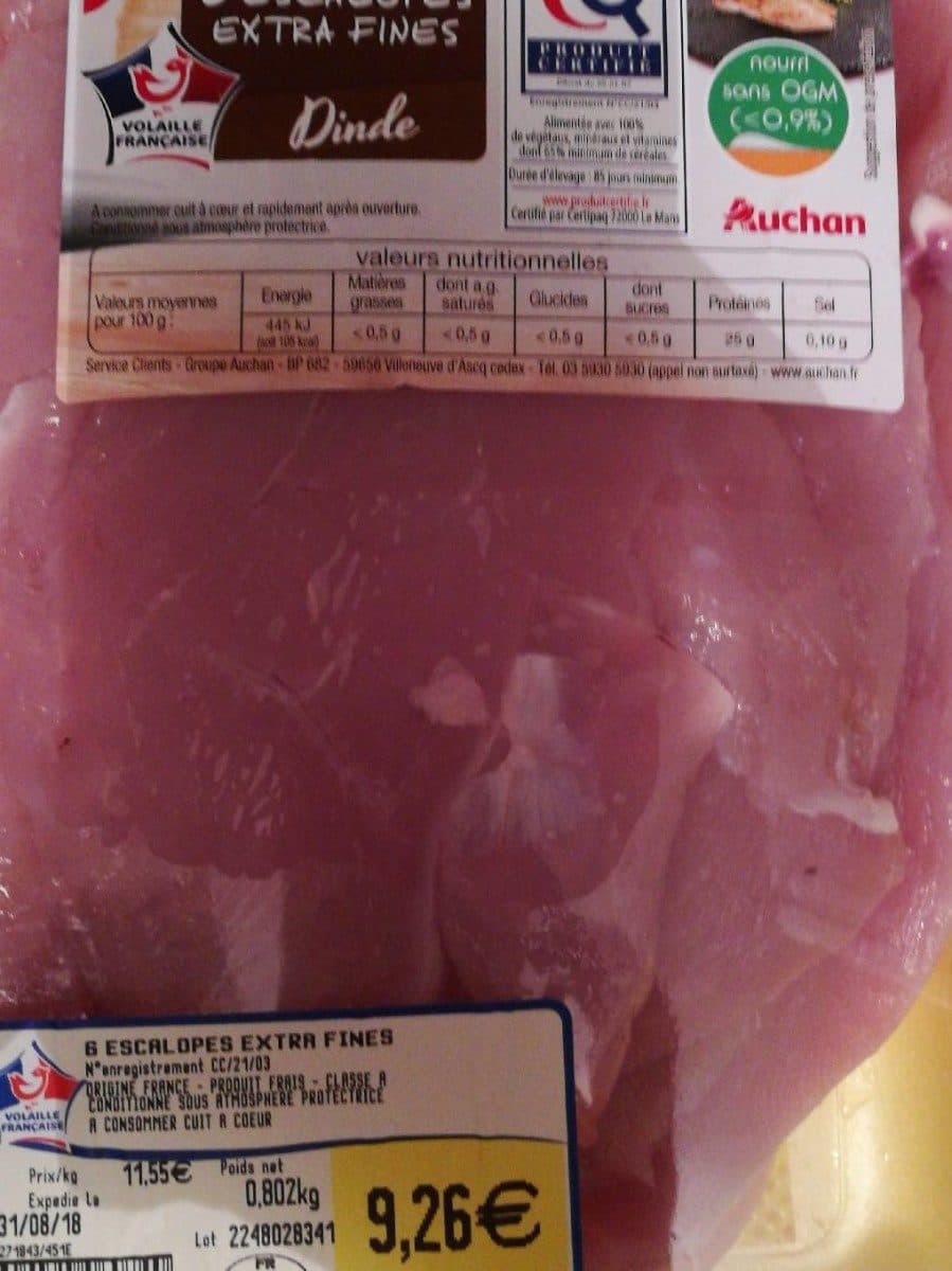 Open Food Facts 6 escalopes extra fines dindes packshot