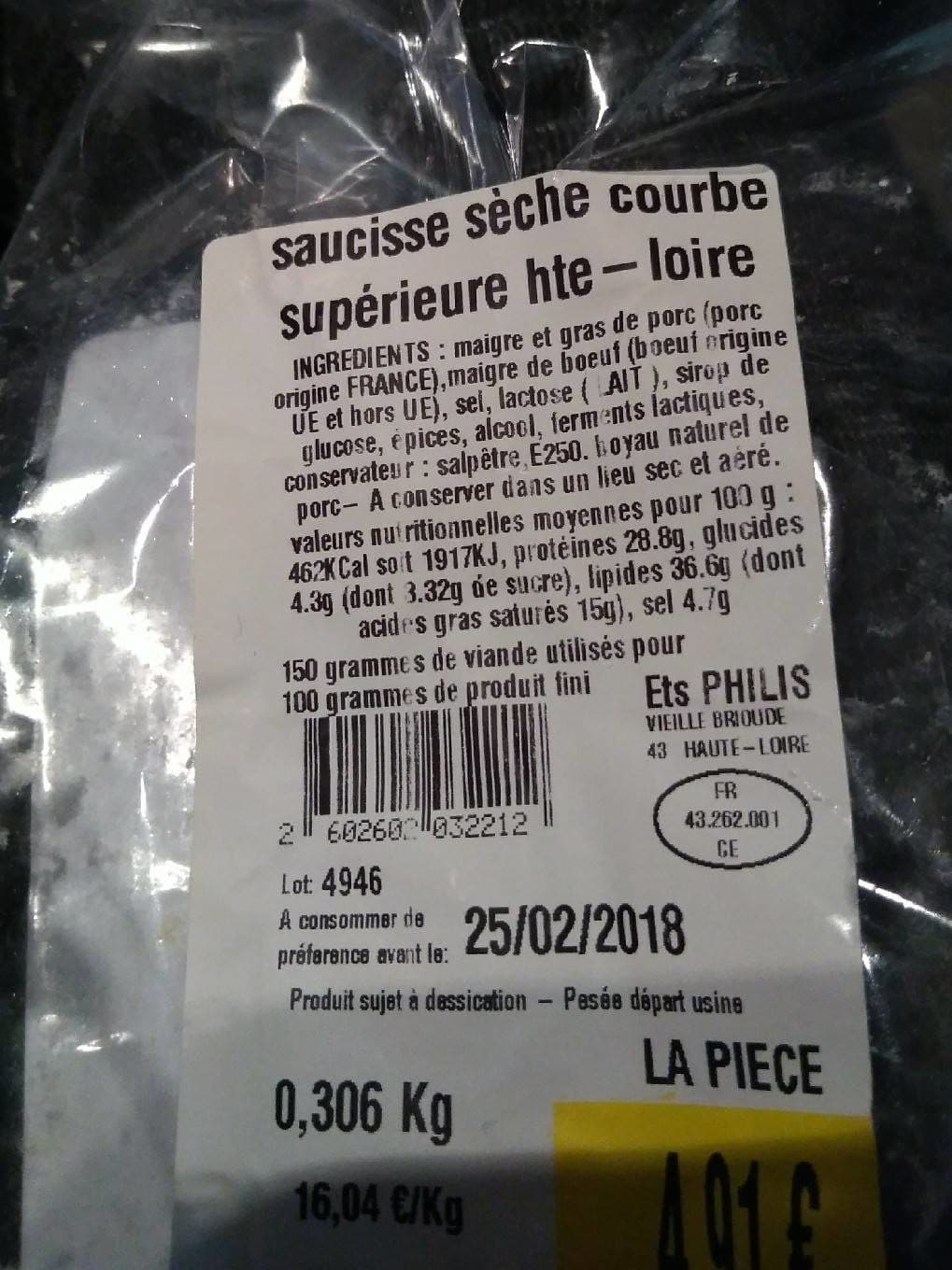 Louis Auvergne Saucisse sèche courbe supérieure j'te- loire packshot