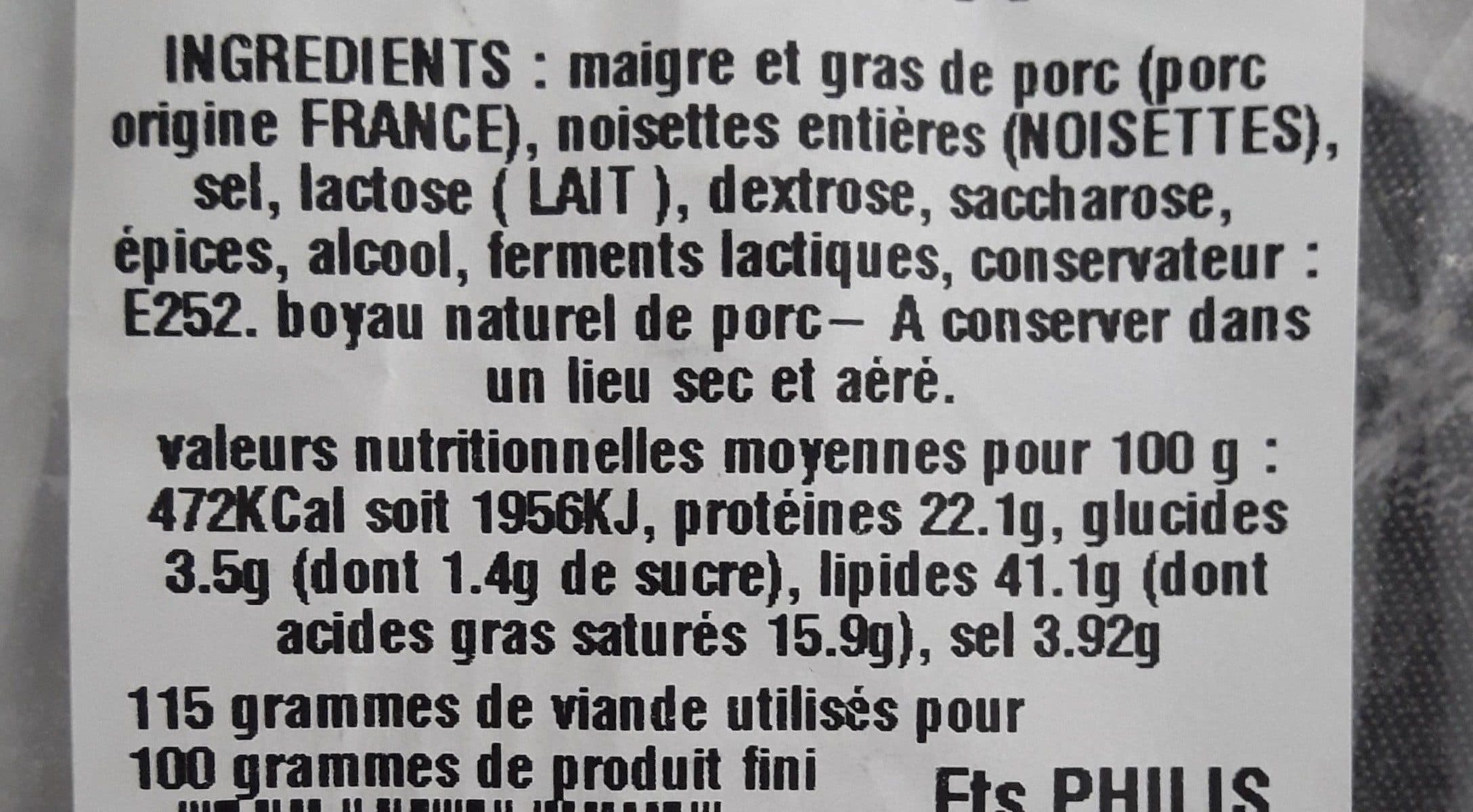 Open Food Facts Saucisson sec pur porc aux noisettes packshot