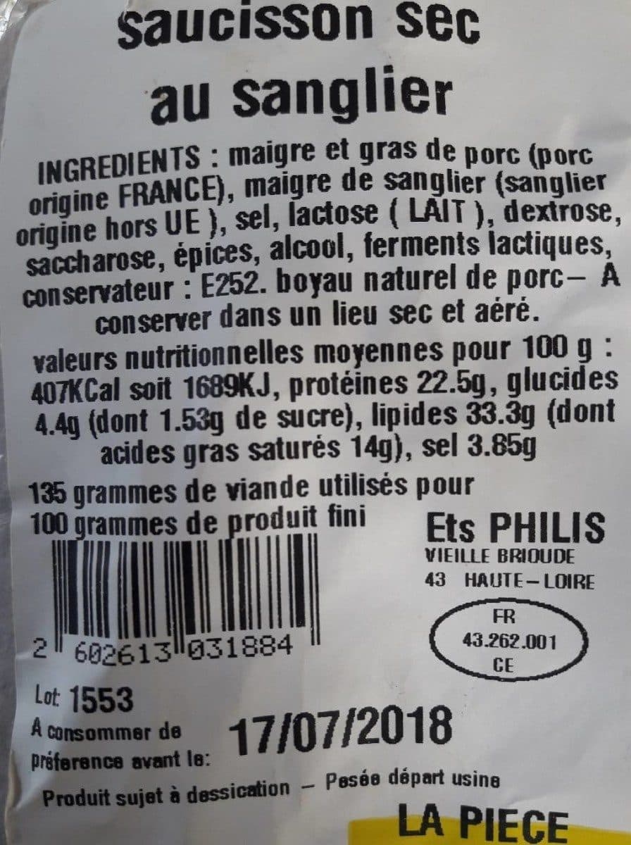 Open Food Facts Saucisson sec au sanglier packshot