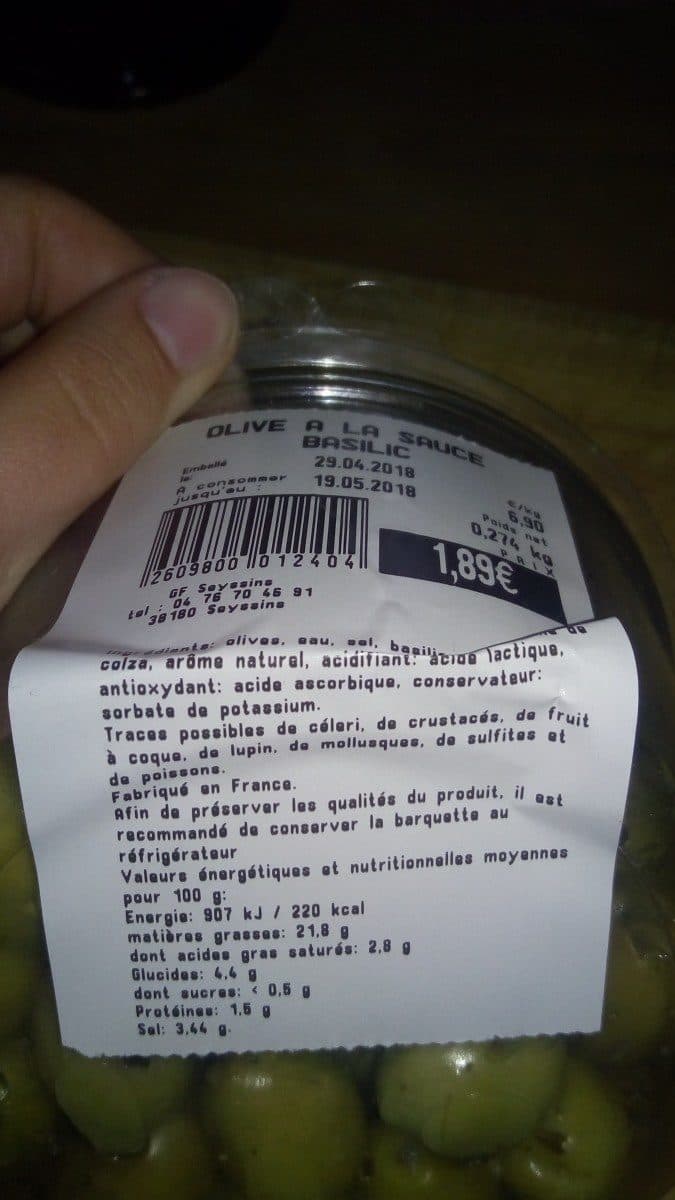 Open Food Facts olive a la sauce basilic packshot