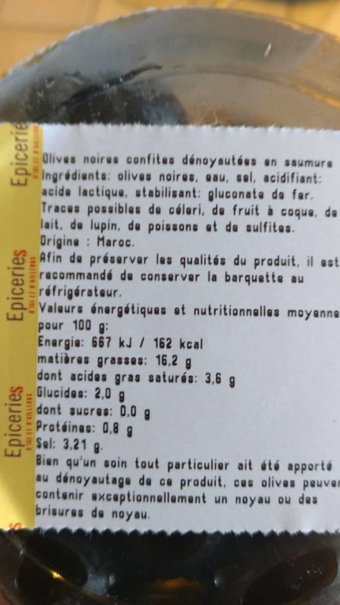 Open Food Facts Olives noires confites dénoyautées en saumure packshot