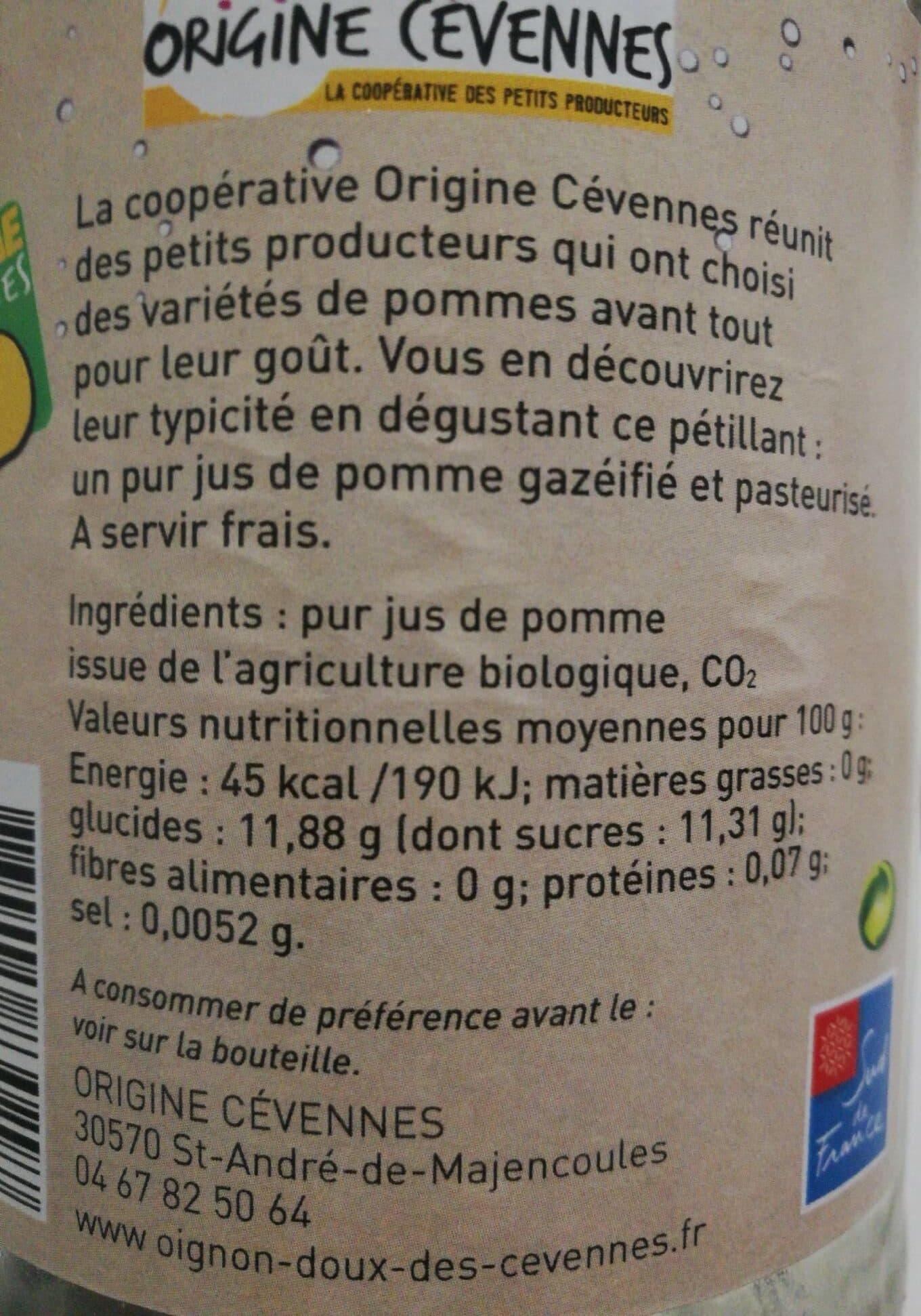 La Coopérative des Petits Producteurs Pétillant de pomme des Cévennes packshot
