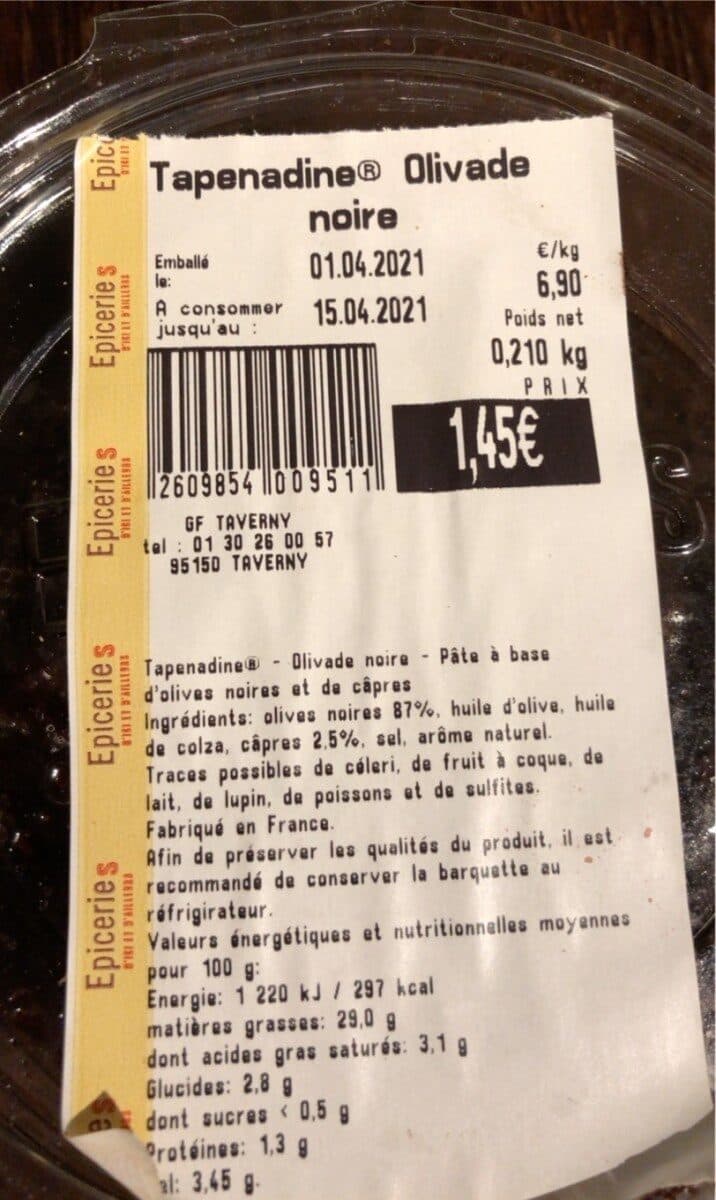 Open Food Facts Tapenadine olivade noire packshot