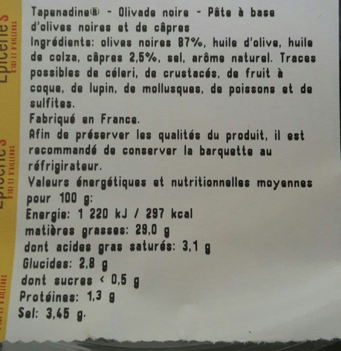 Open Food Facts Tapenadine olivade noire packshot