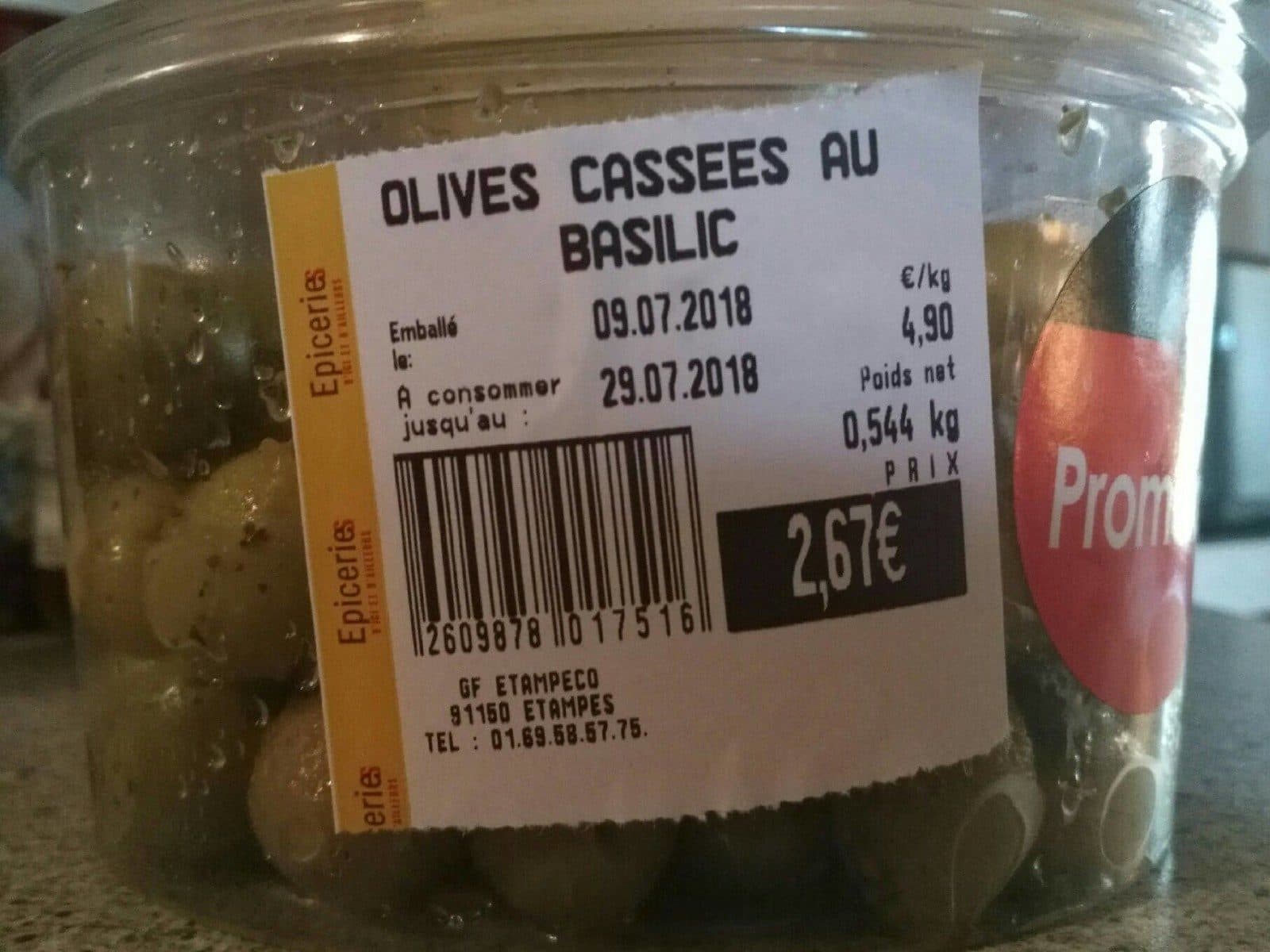 Open Food Facts Olives cassées au basilic packshot