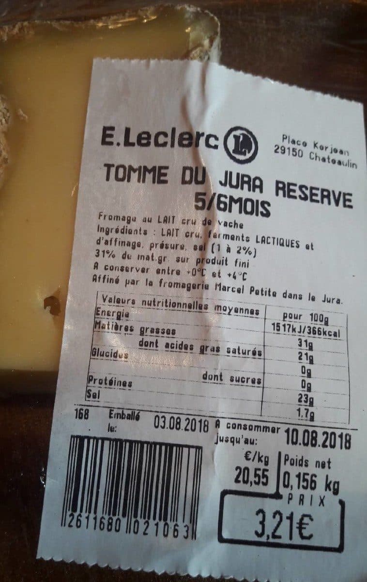 Open Food Facts Tomme du Jura Reserve 6 mois packshot