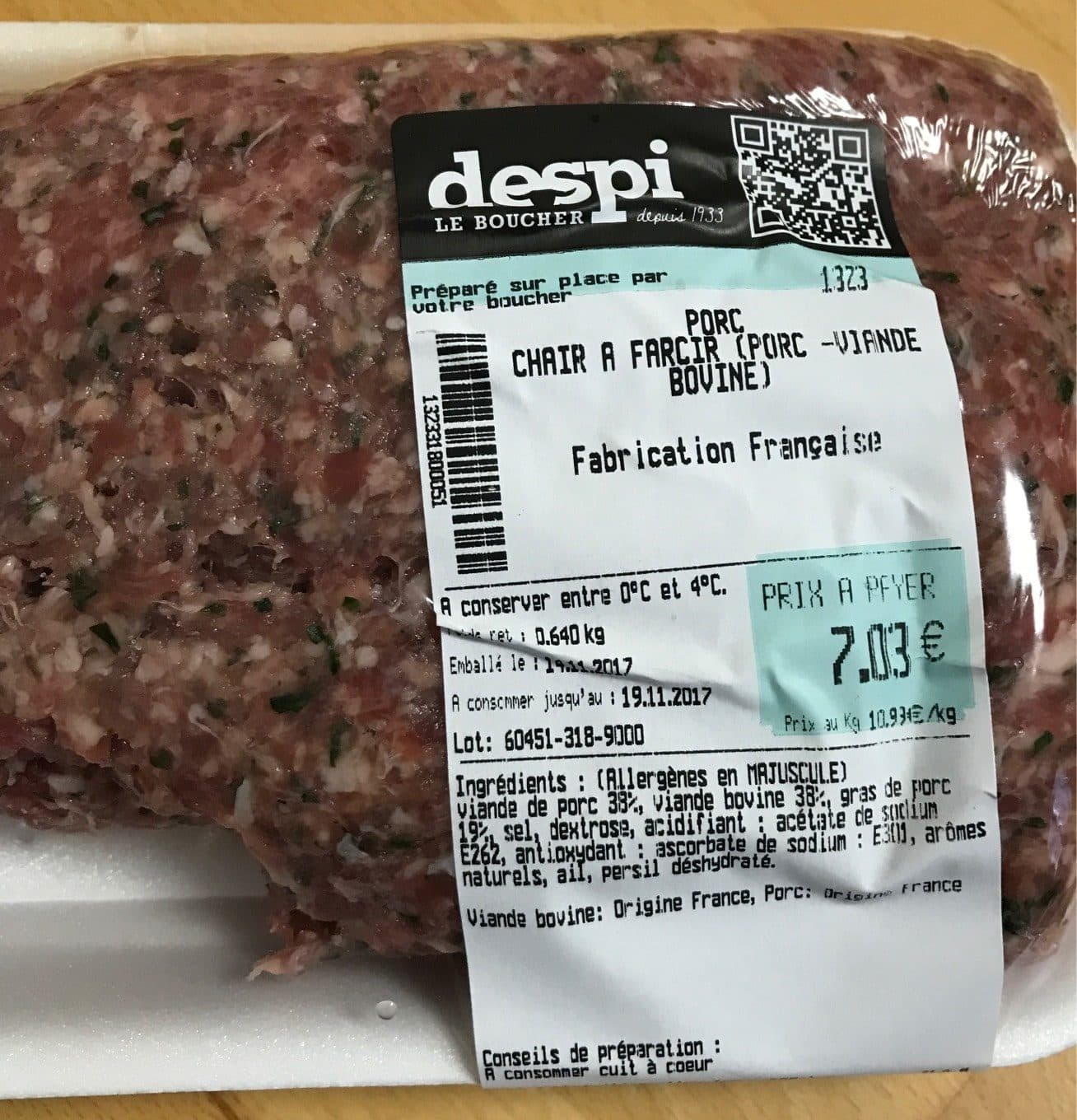 Despi Le Boucher Chair à farcir porc-viande bovine packshot