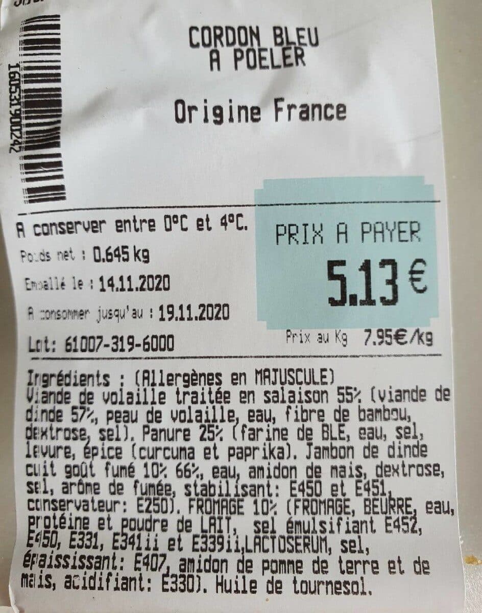 Open Food Facts Cordon bleu de volaille a poeler packshot