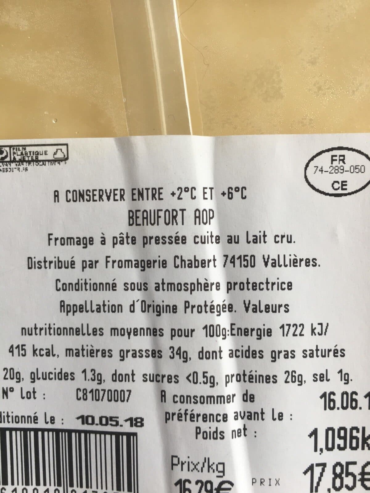 Open Food Facts Beaufort AOP packshot