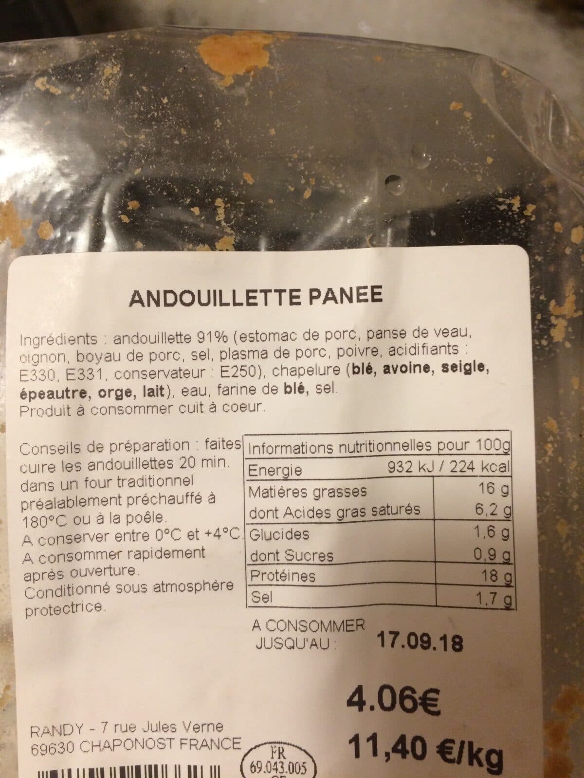 Open Food Facts Andouillette panee packshot